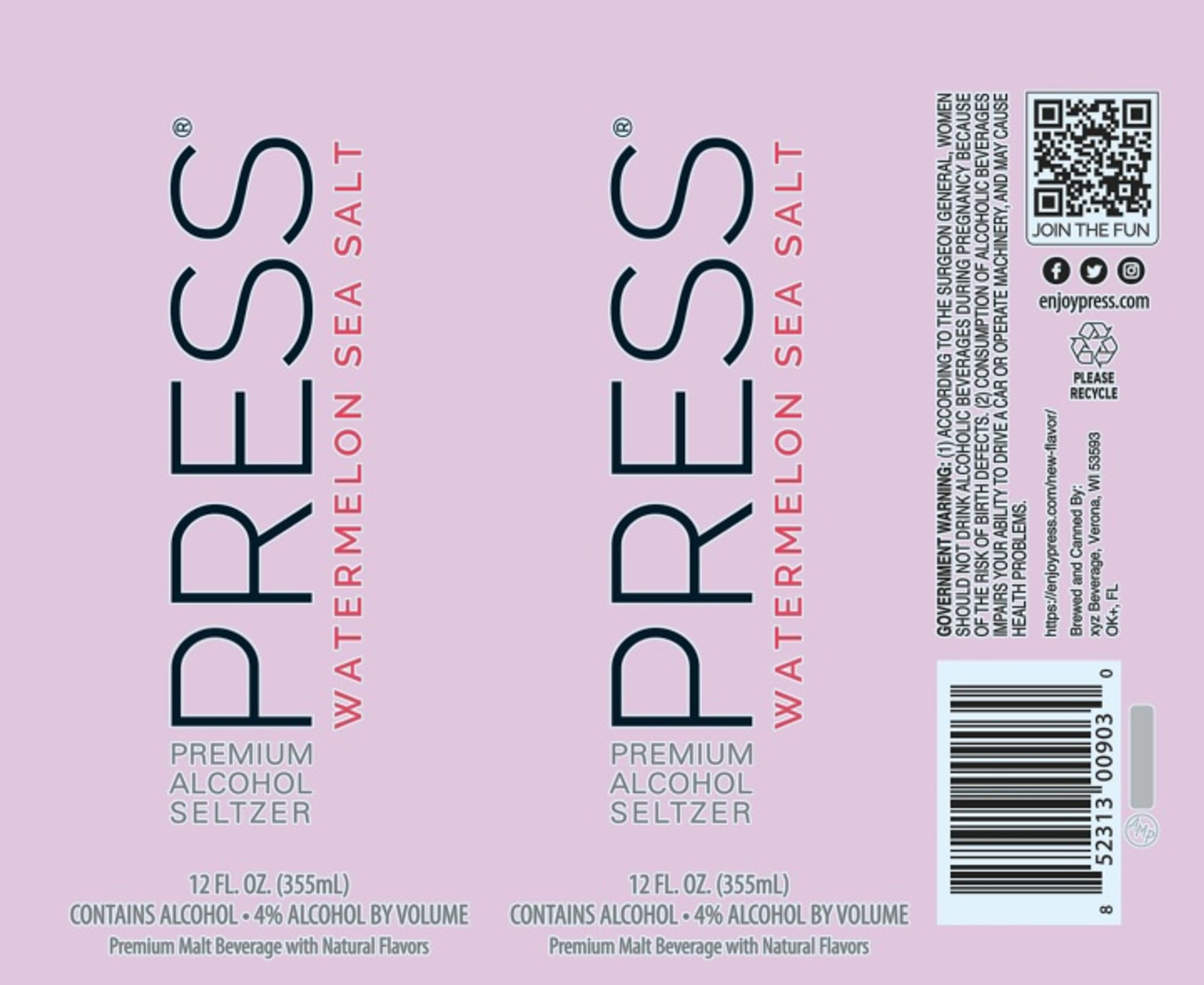 Press Watermelon Seltzer by Joy Beverage - beer label