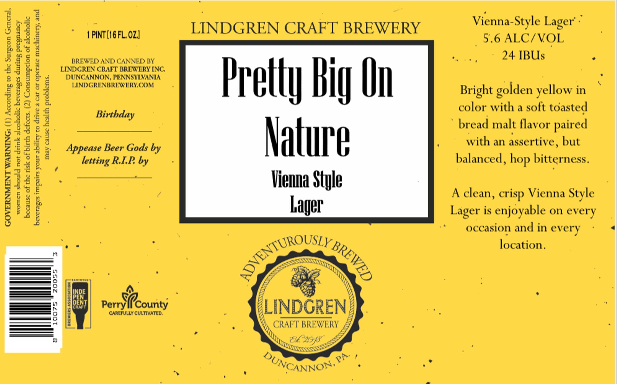 Pretty Big On Nature by Lindgren Craft Brewery - beer label
