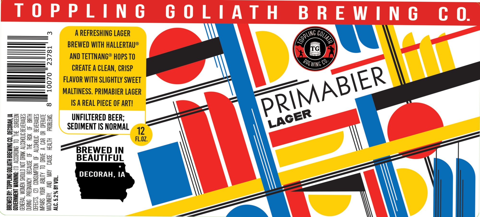 Primabier Lager by Toppling Goliath Brewing Co. - beer label
