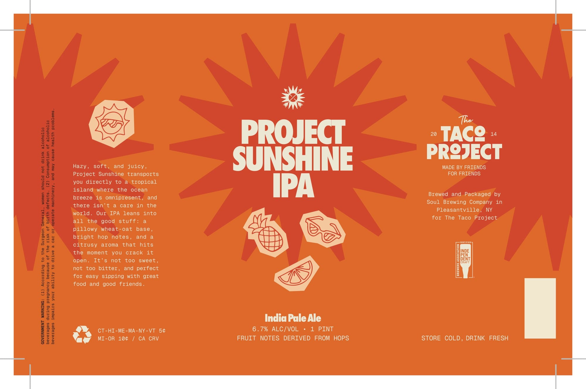 Project Sunshine IPA by Soul Brewing Company - beer label