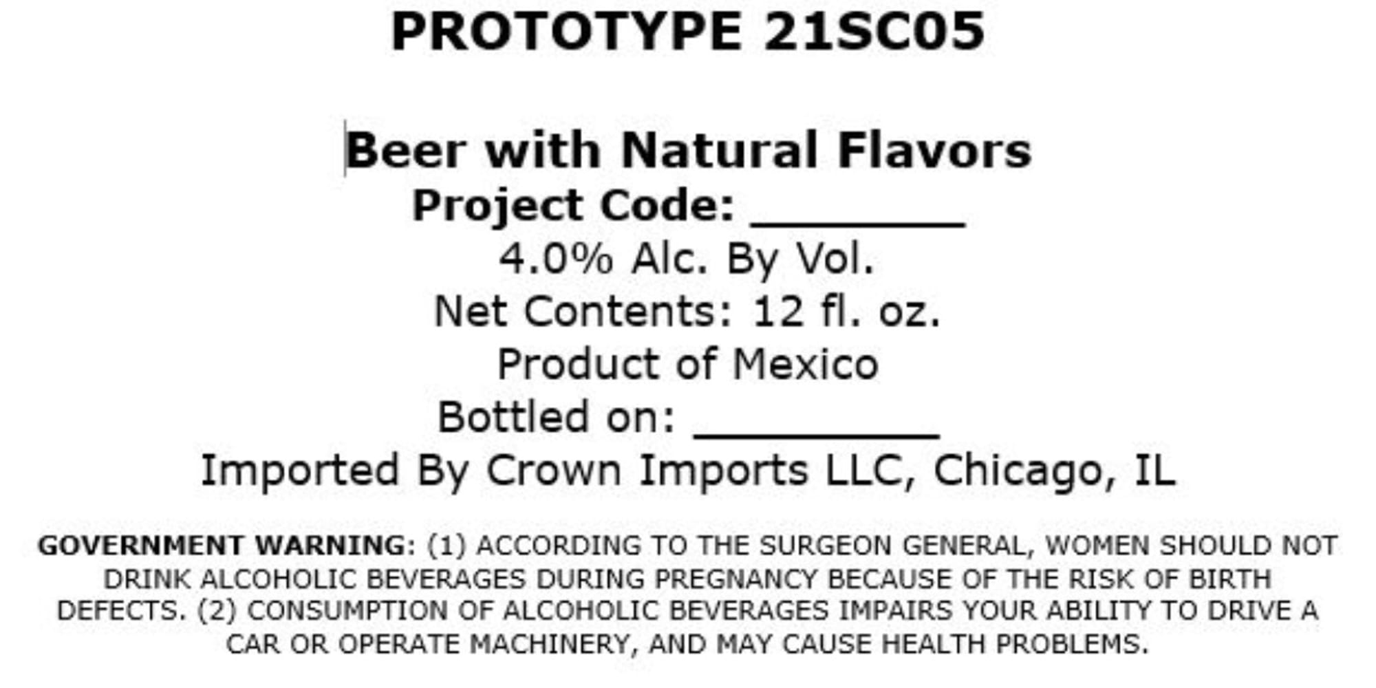 Prototype 21SC05 by Crown Imports - beer label