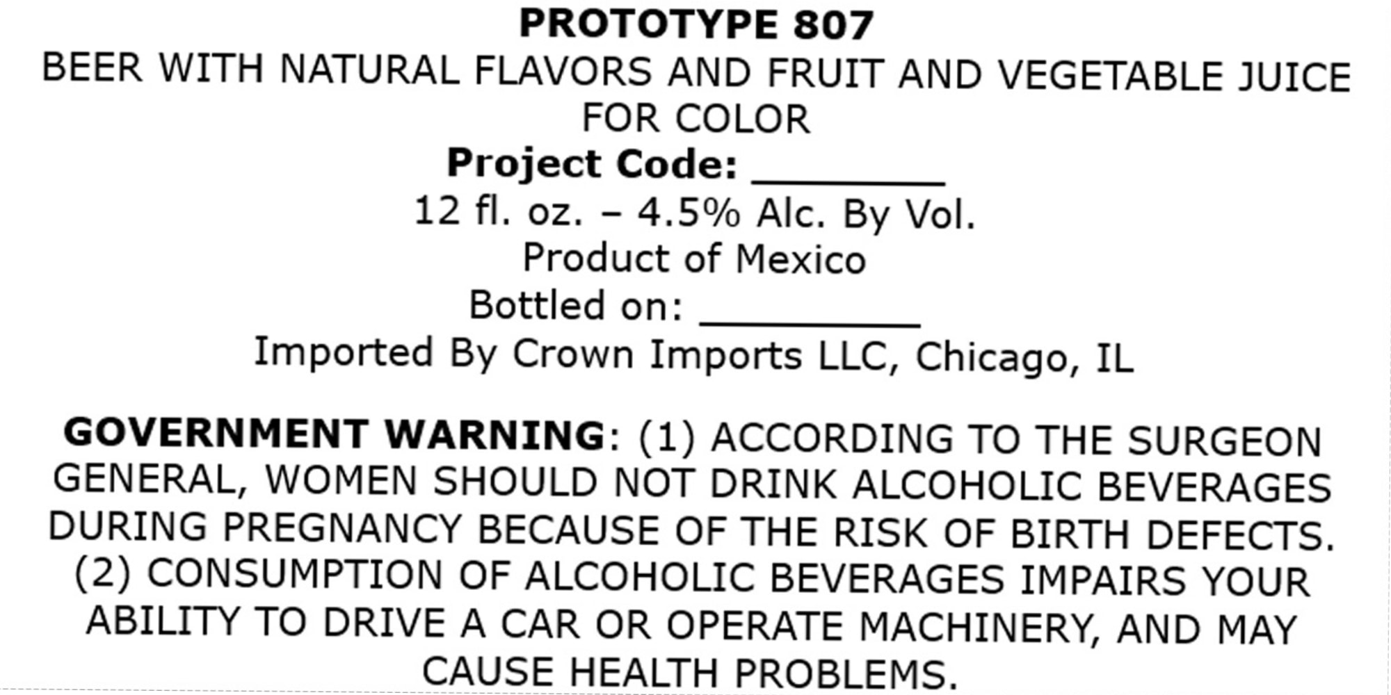 Prototype 807 by Crown Imports LLC - beer label