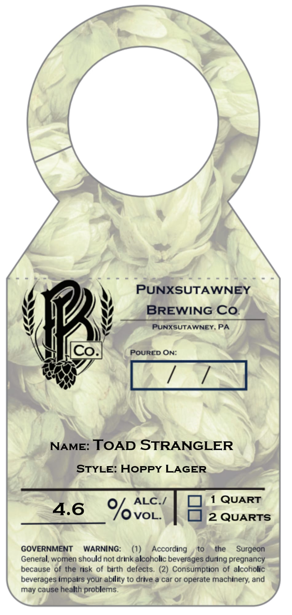 Toad Strangler by Punxsutawney Brewing Co. - beer label