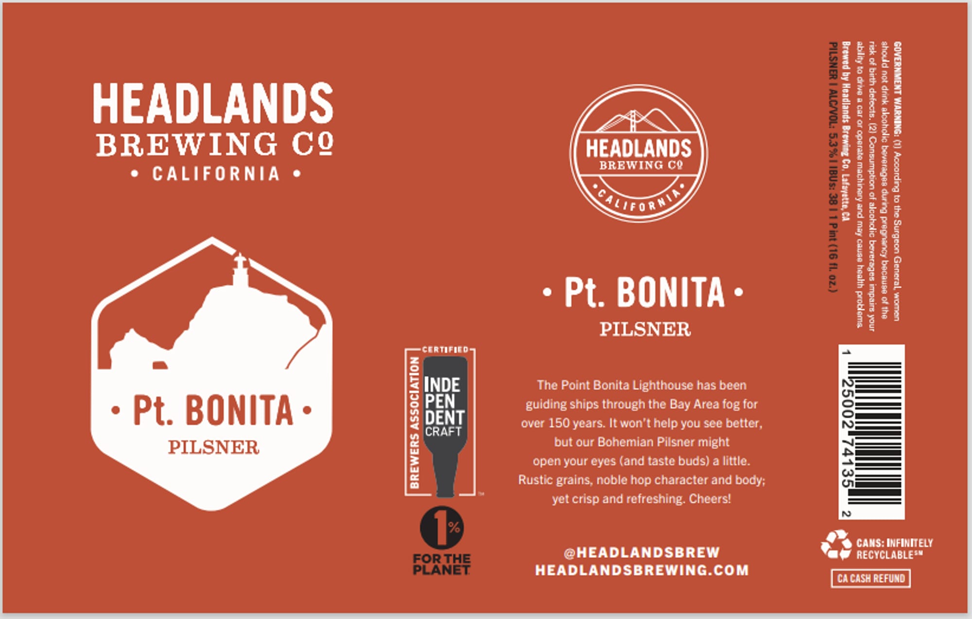 Pt. Bonita Pilsner by Headlands Brewing Co. - beer label