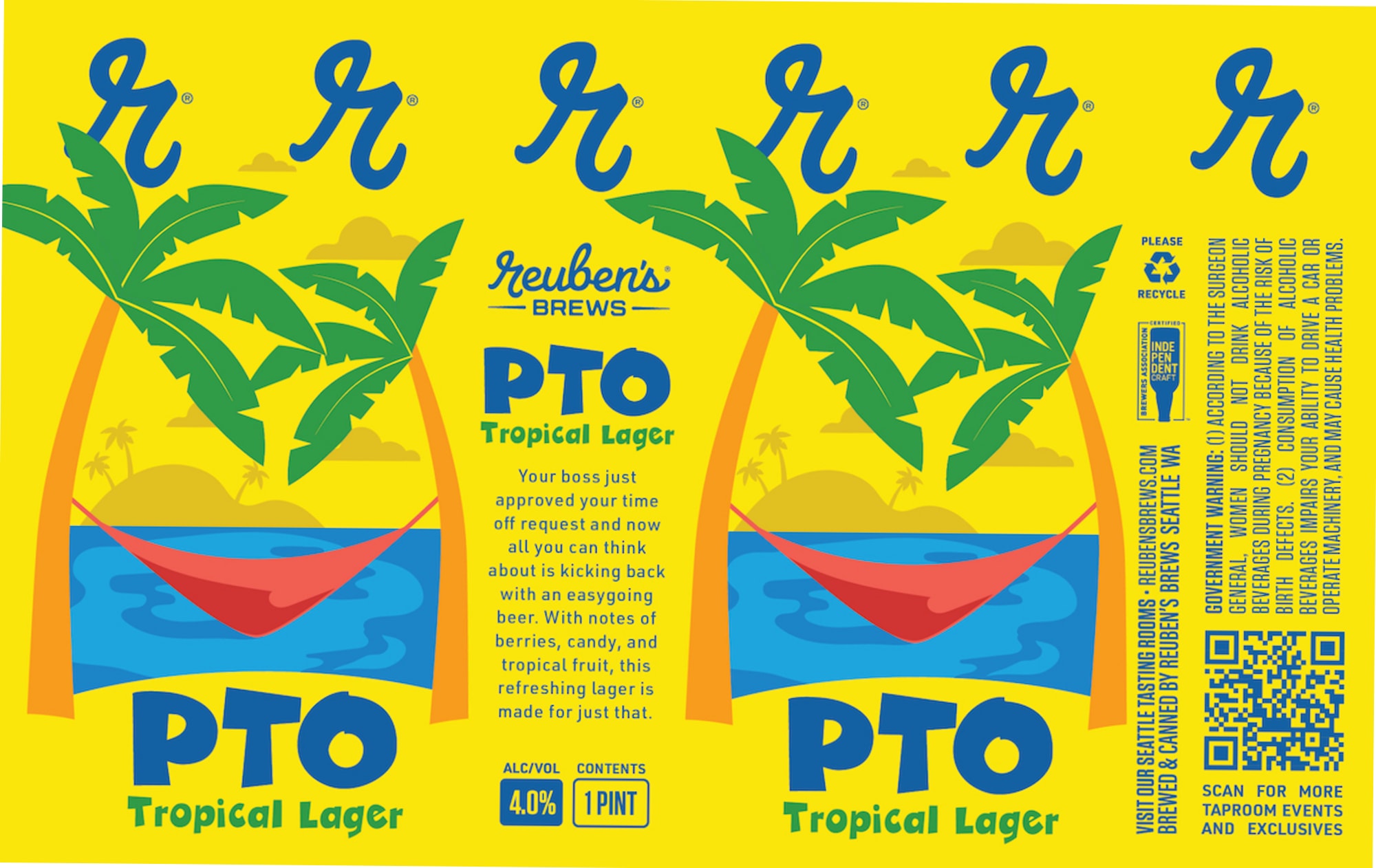 PTO Tropical Lager by Reuben’s Brews - beer label