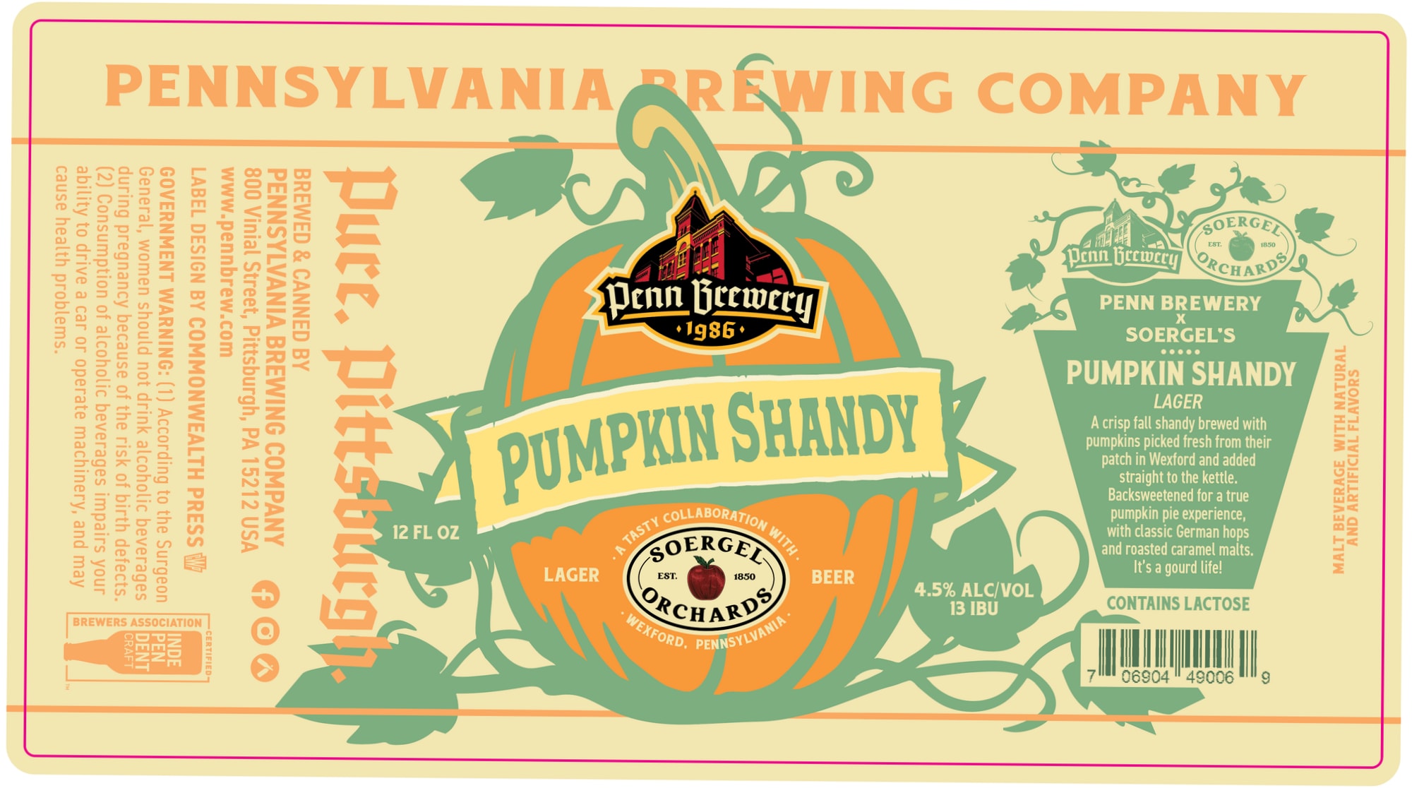 Pumpkin Shandy by Penn Brewery - beer label