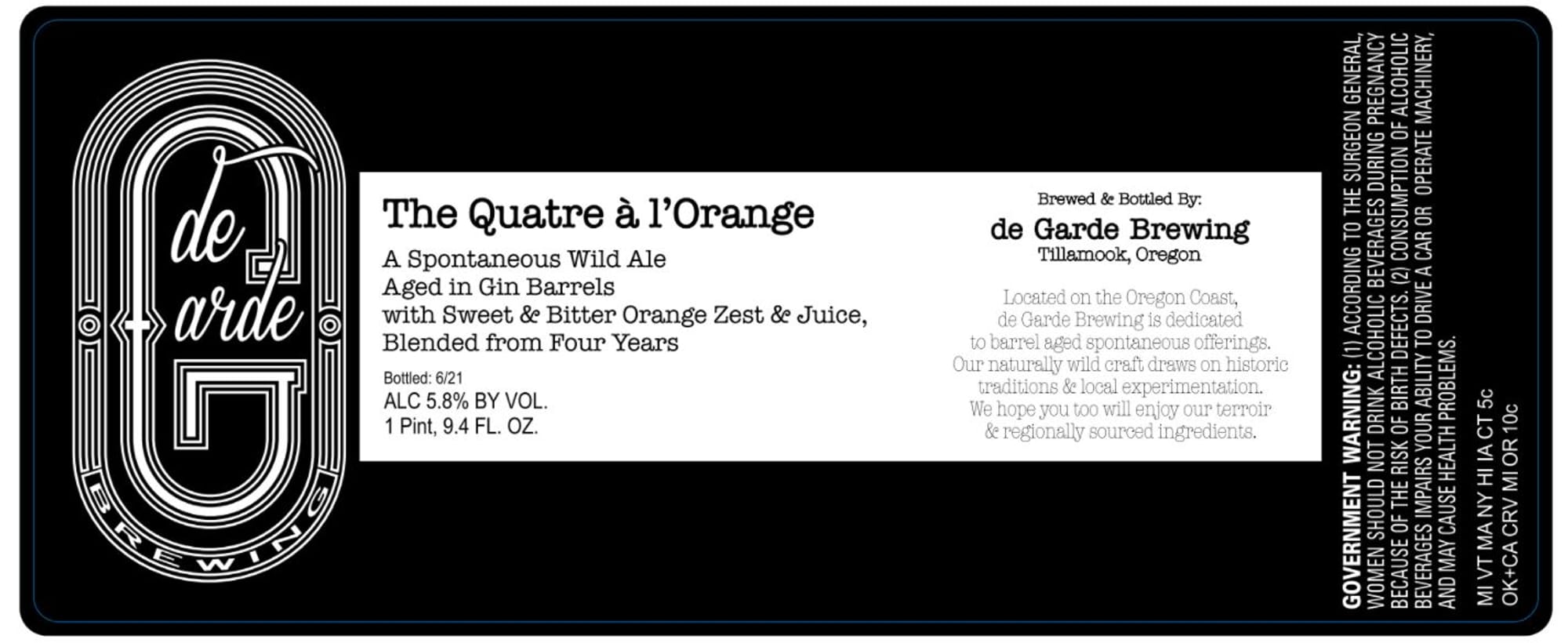 The Quatre à l'Orange by de Garde Brewing - beer label