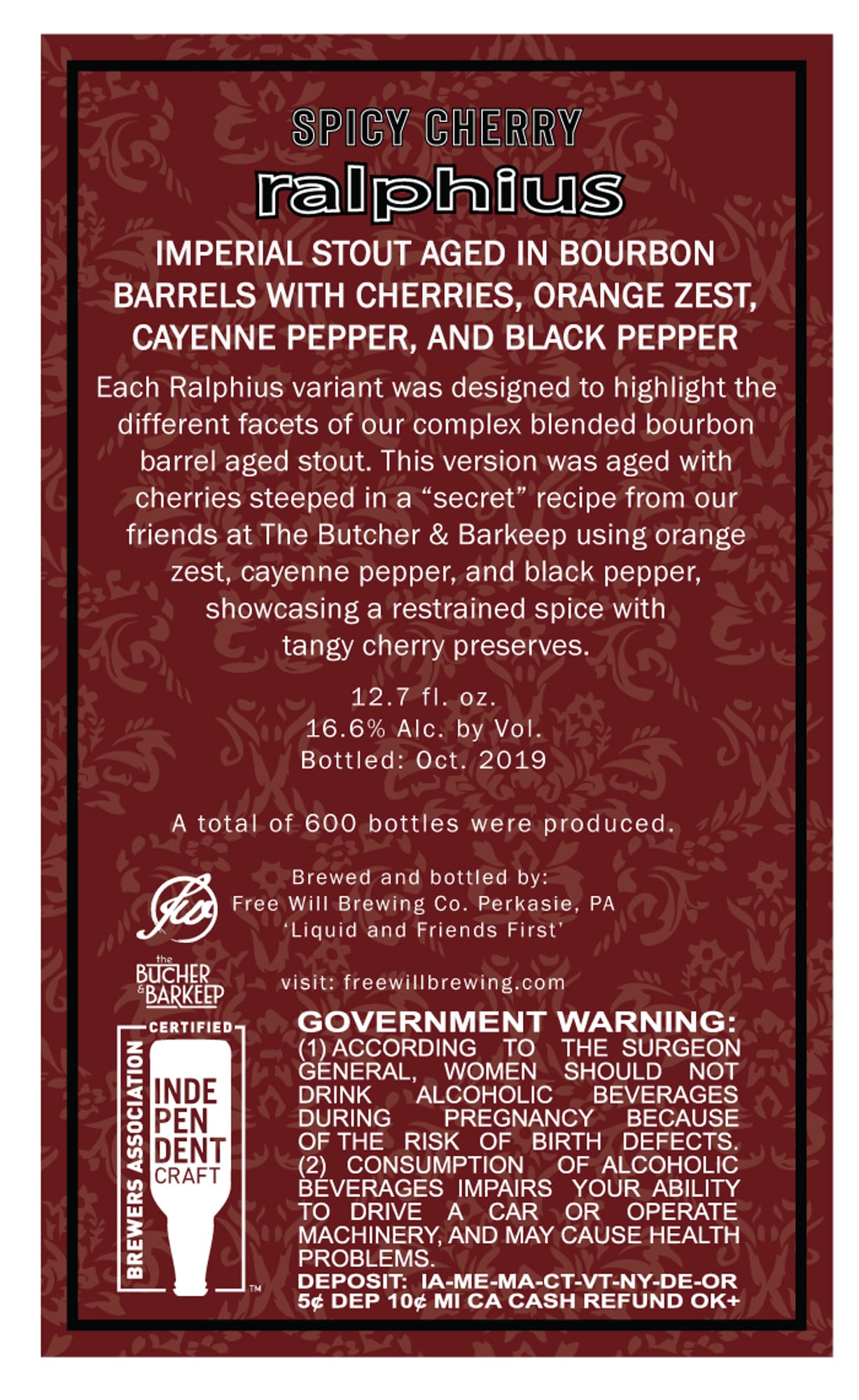 Ralphius by Free Will Brewing - beer label