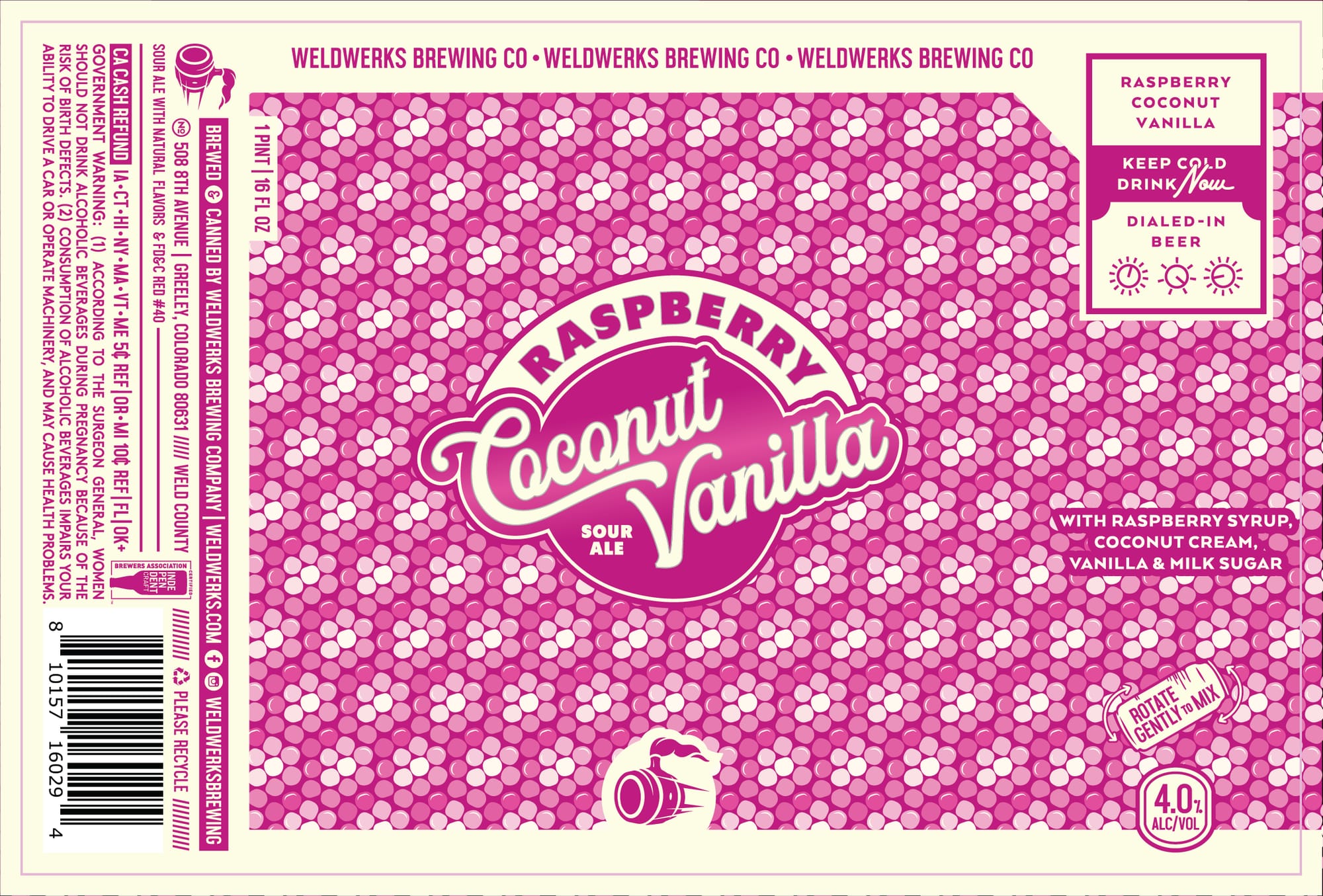 Raspberry Coconut Vanilla by WeldWerks Brewing Co. - beer label