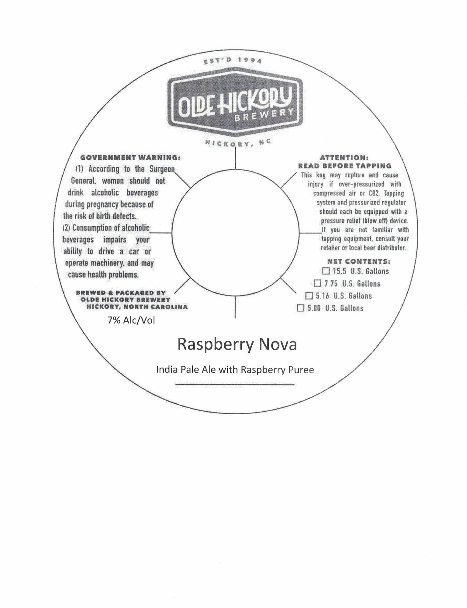 RASPBERRY NOVA by OLDE HICKORY BREWERY - beer label