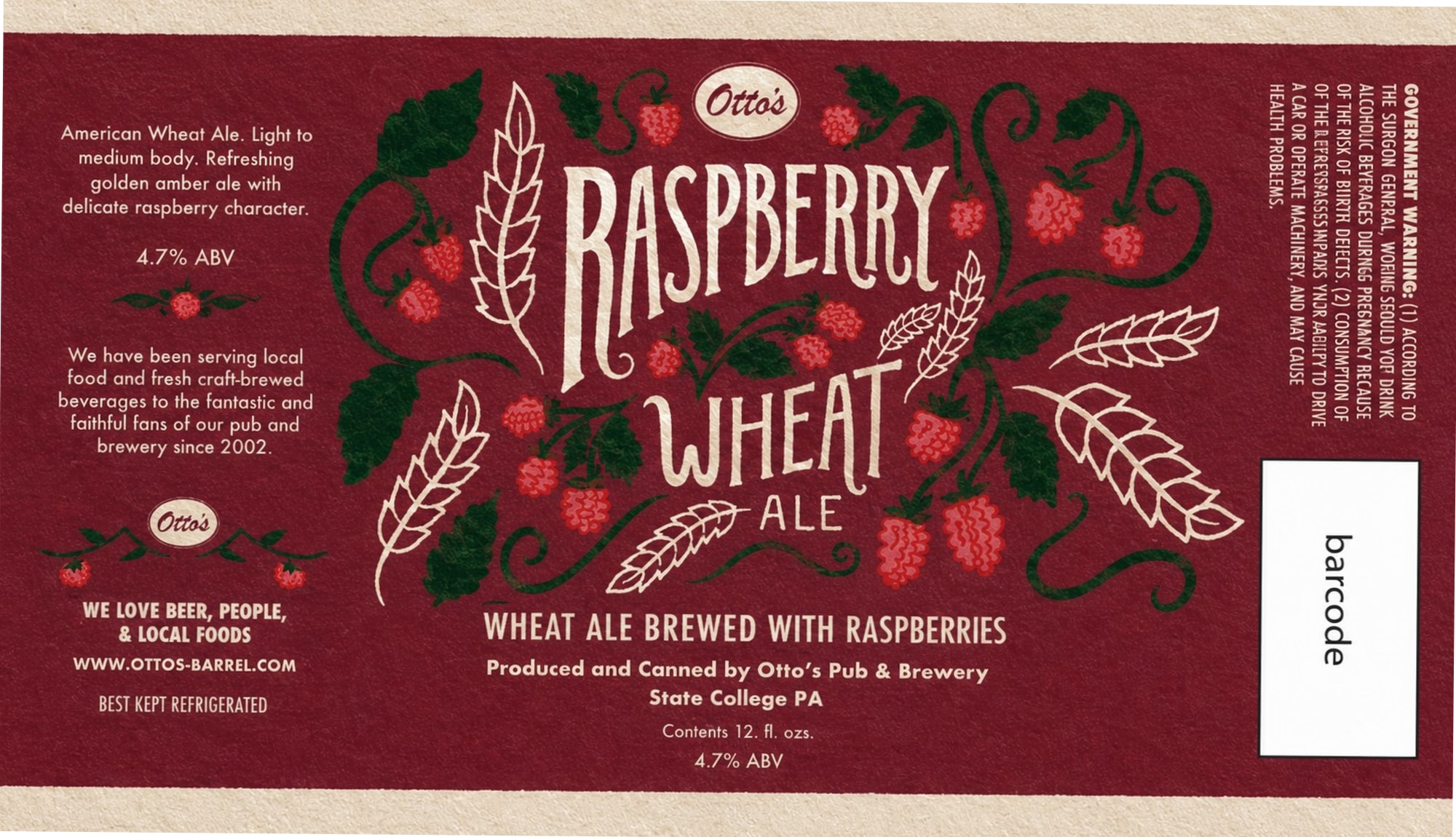 Raspberry Wheat Ale by Otto’s Pub & Brewery - beer label