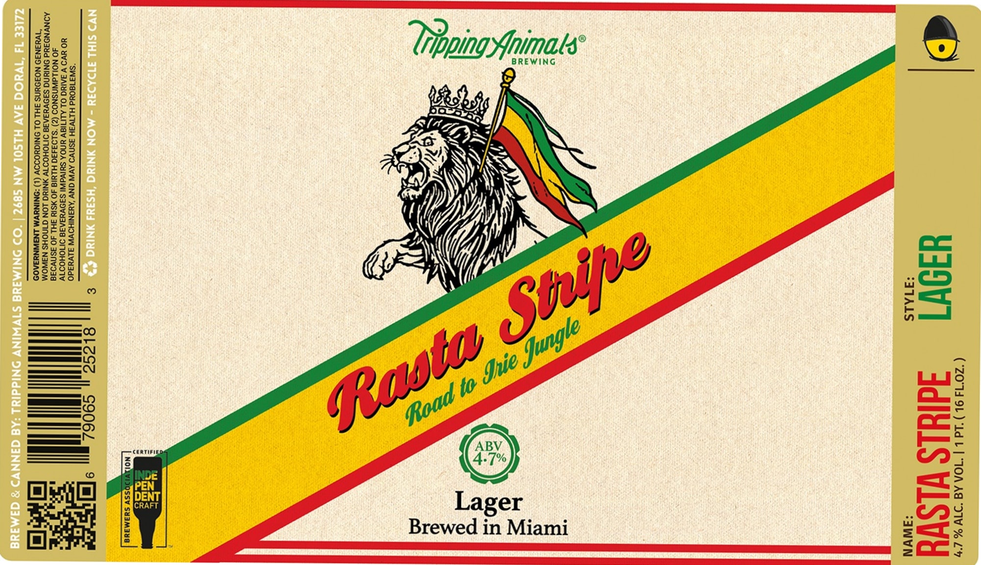 Rasta Stripe Lager by Tripping Animals Brewing - beer label