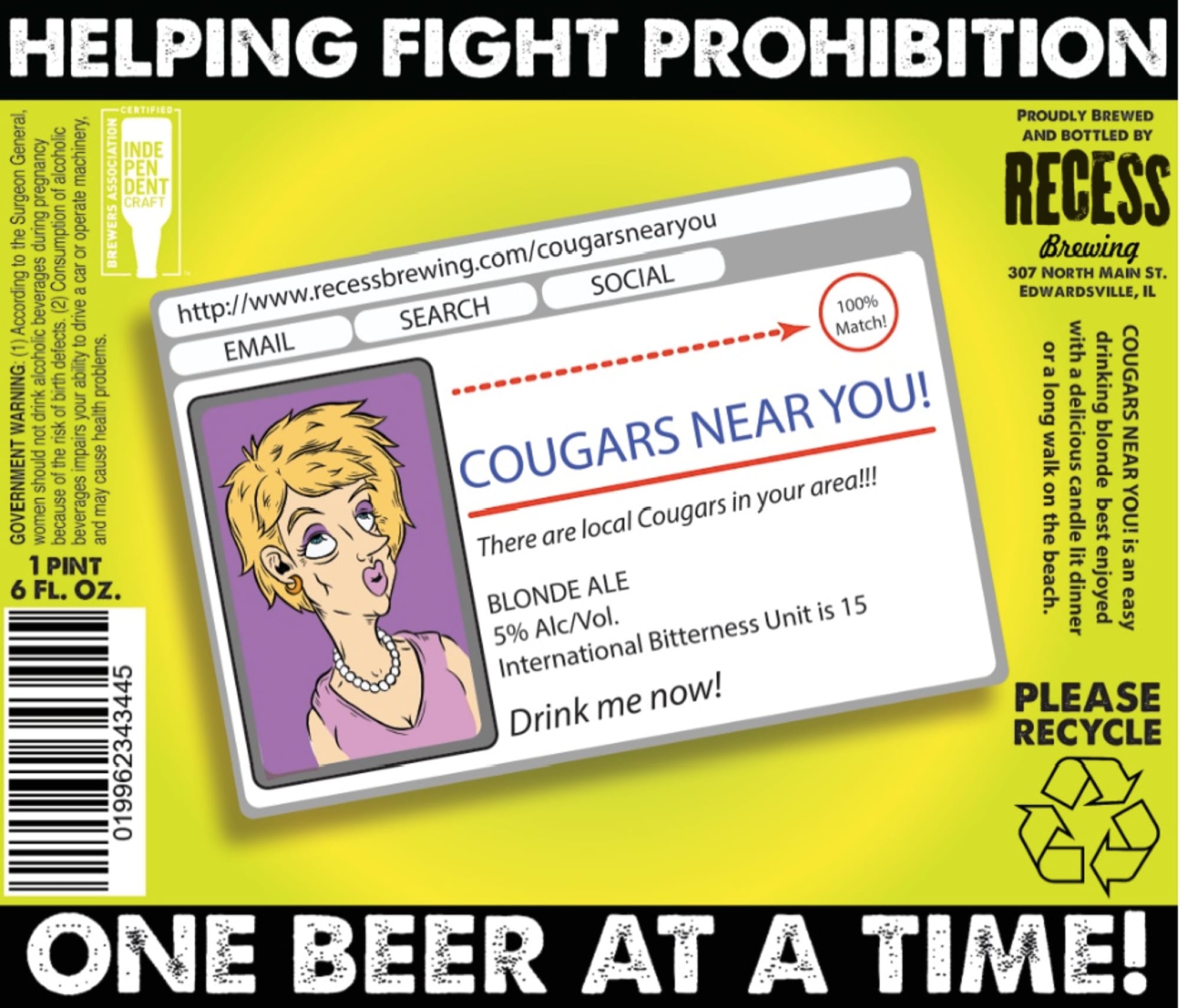 Cougars Near You! by Recess Brewing - beer label