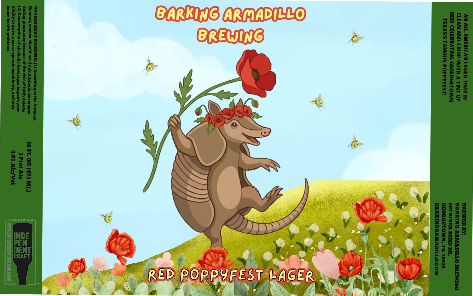 Red Poppyfest Lager by Barking Armadillo Brewing - beer label