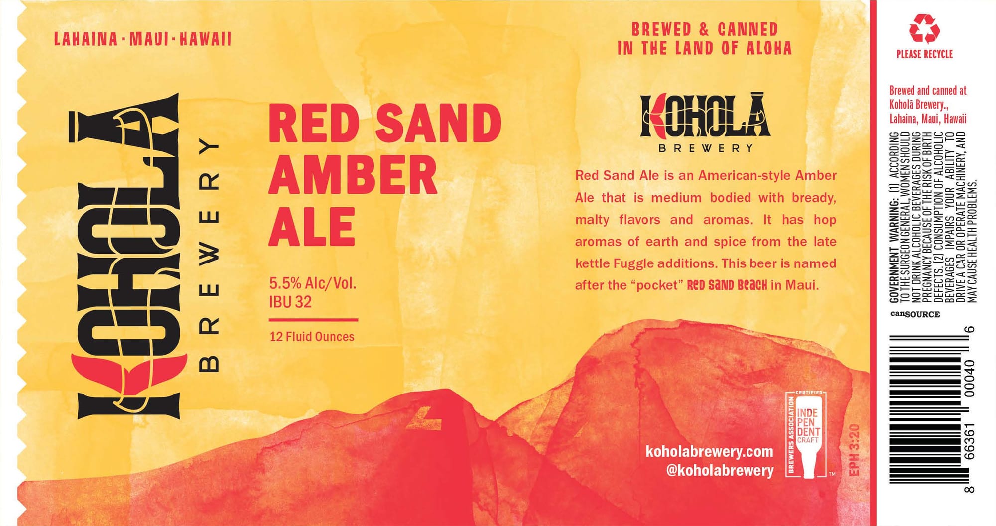 Red Sand Amber Ale by Kohola Brewery - beer label
