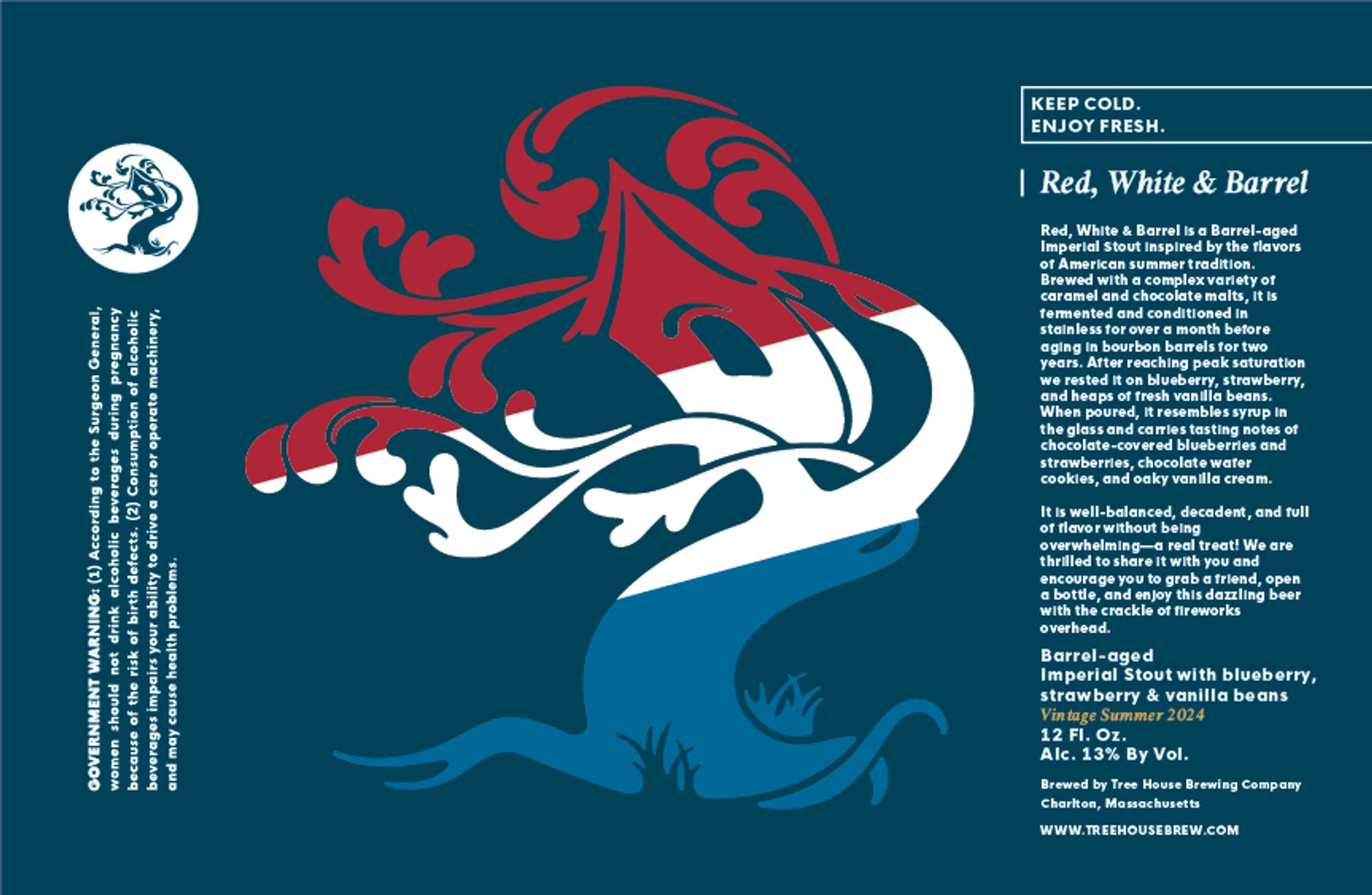 Red, White & Barrel 2024 by Tree House Brewing Company - beer label
