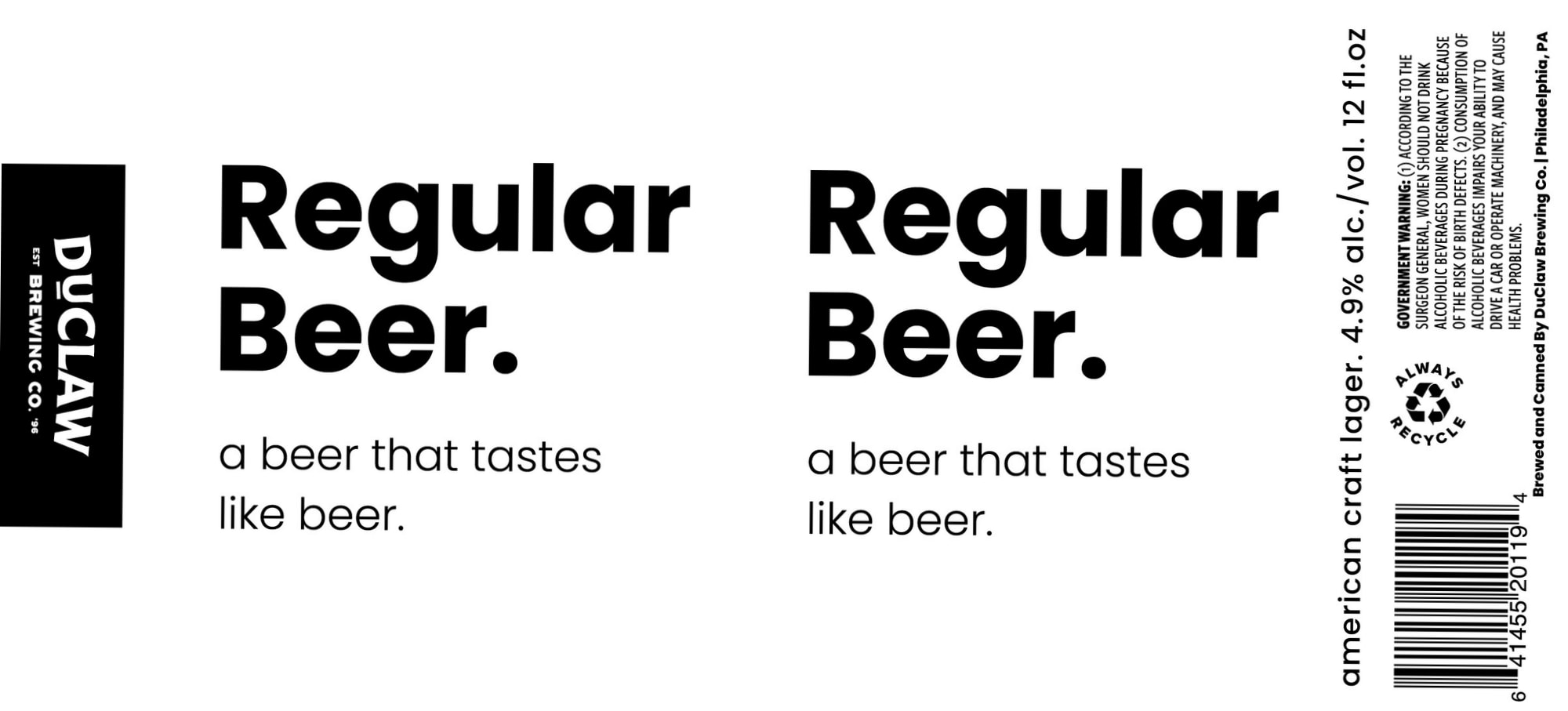 Regular Beer by Duclaw Brewing Co. - beer label