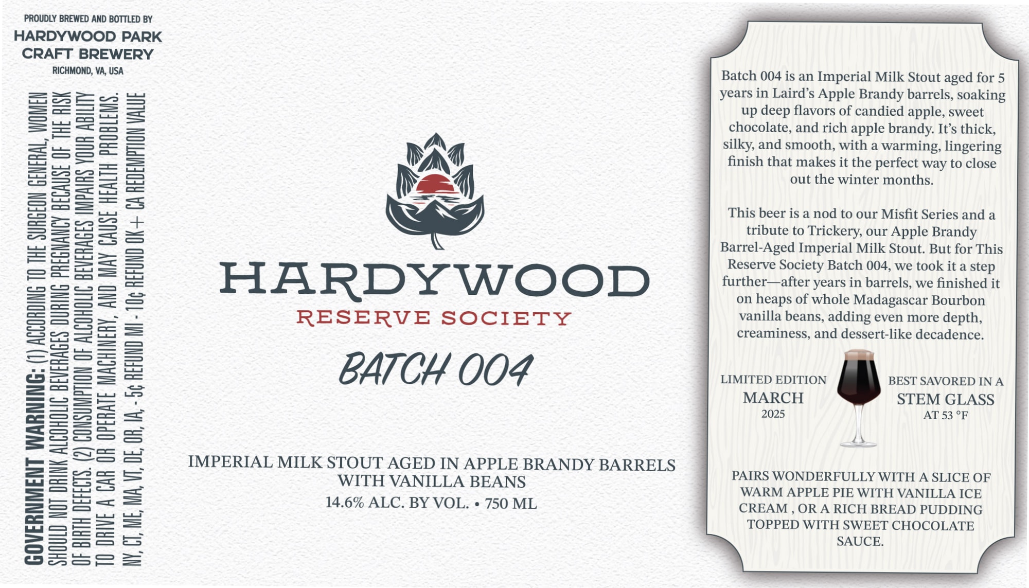 Reserve Society Batch 004 by Hardywood Park Craft Brewery - beer label