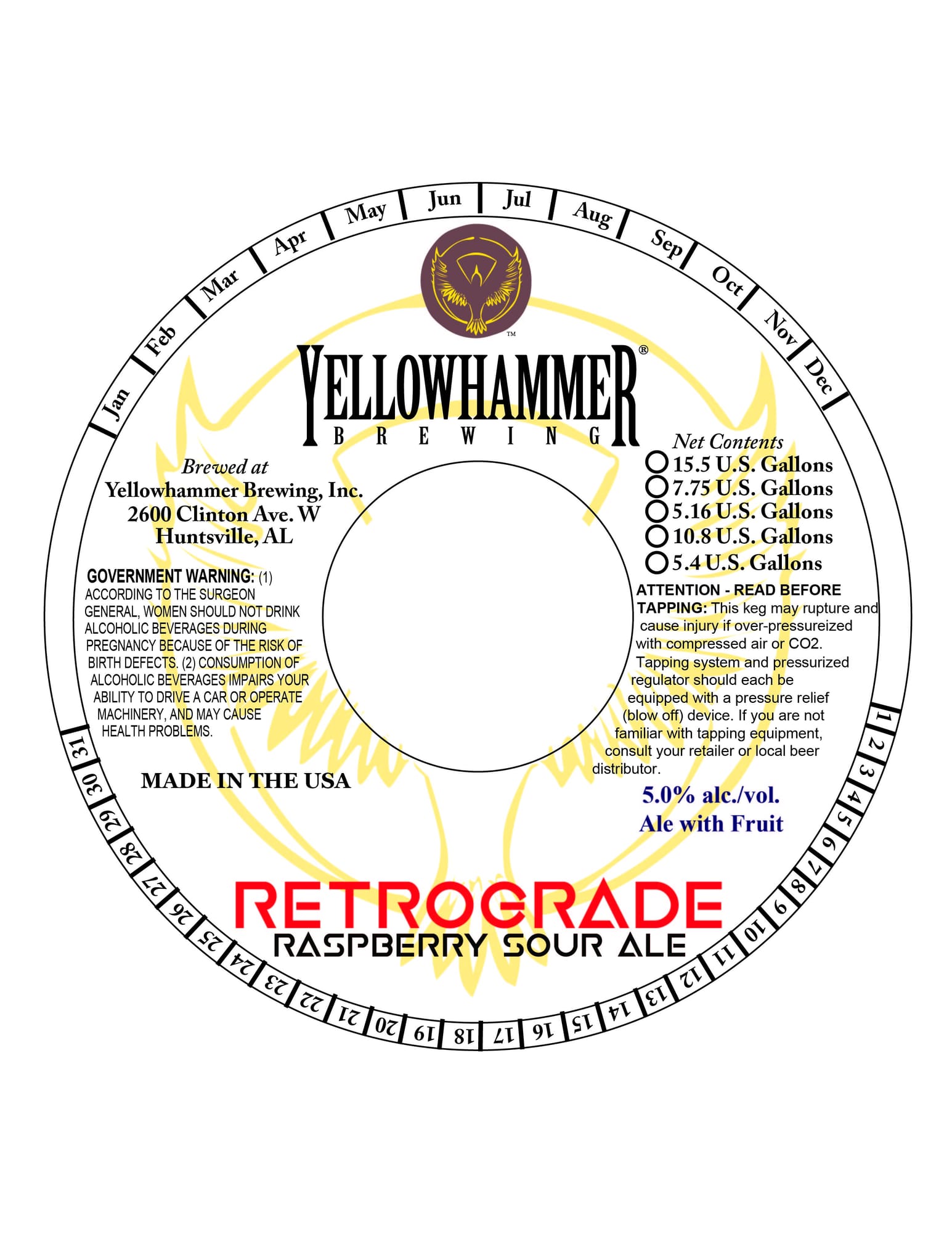 Retrograde Raspberry Sour Ale by Yellowhammer Brewing - beer label