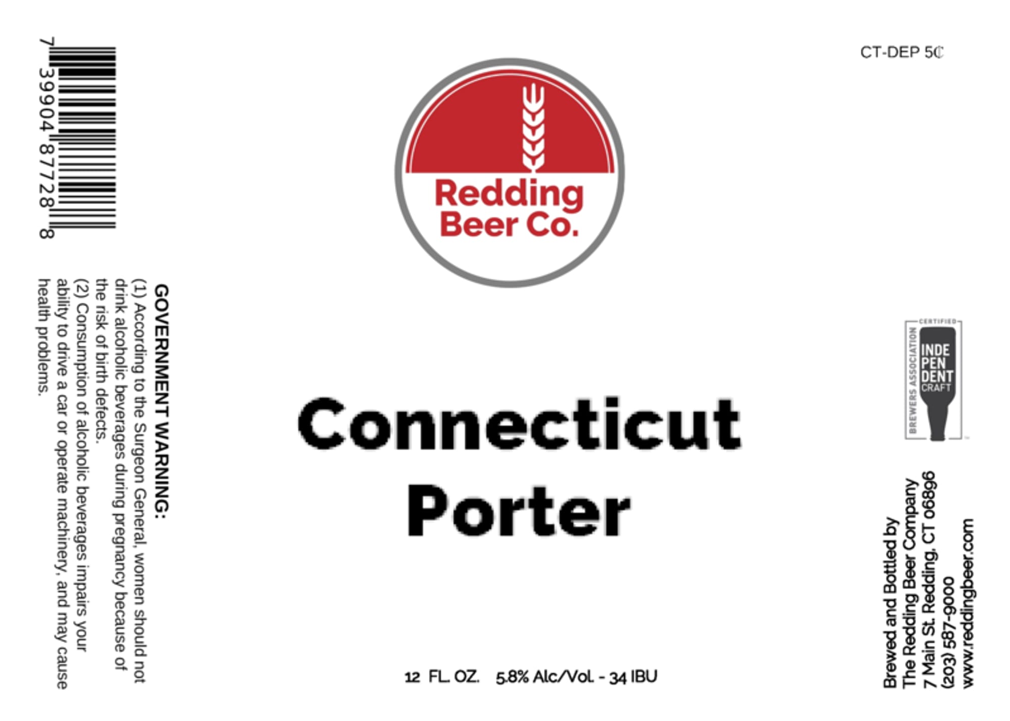 Connecticut Porter by Redding Beer Co. - beer label