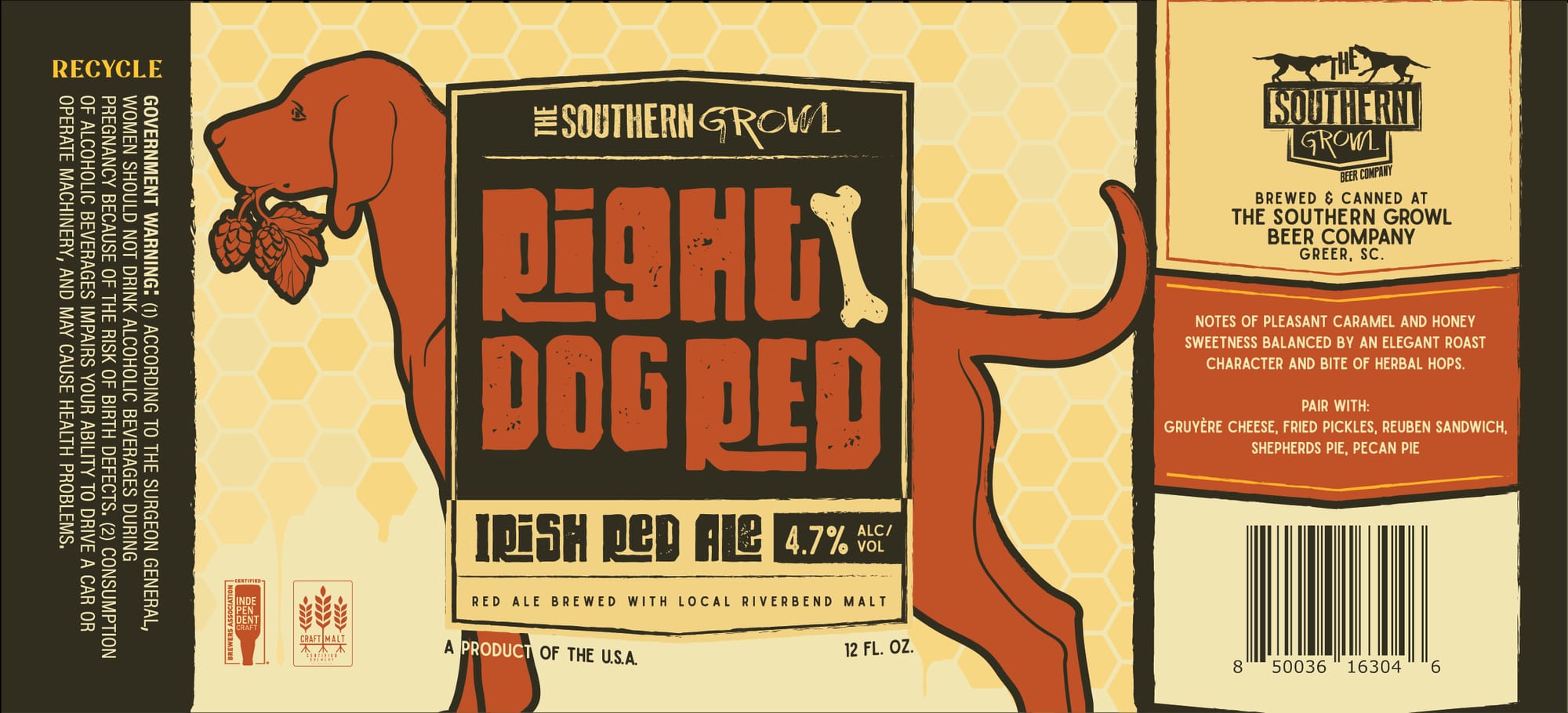 Right Dog Red by The Southern Growl Beer Company - beer label