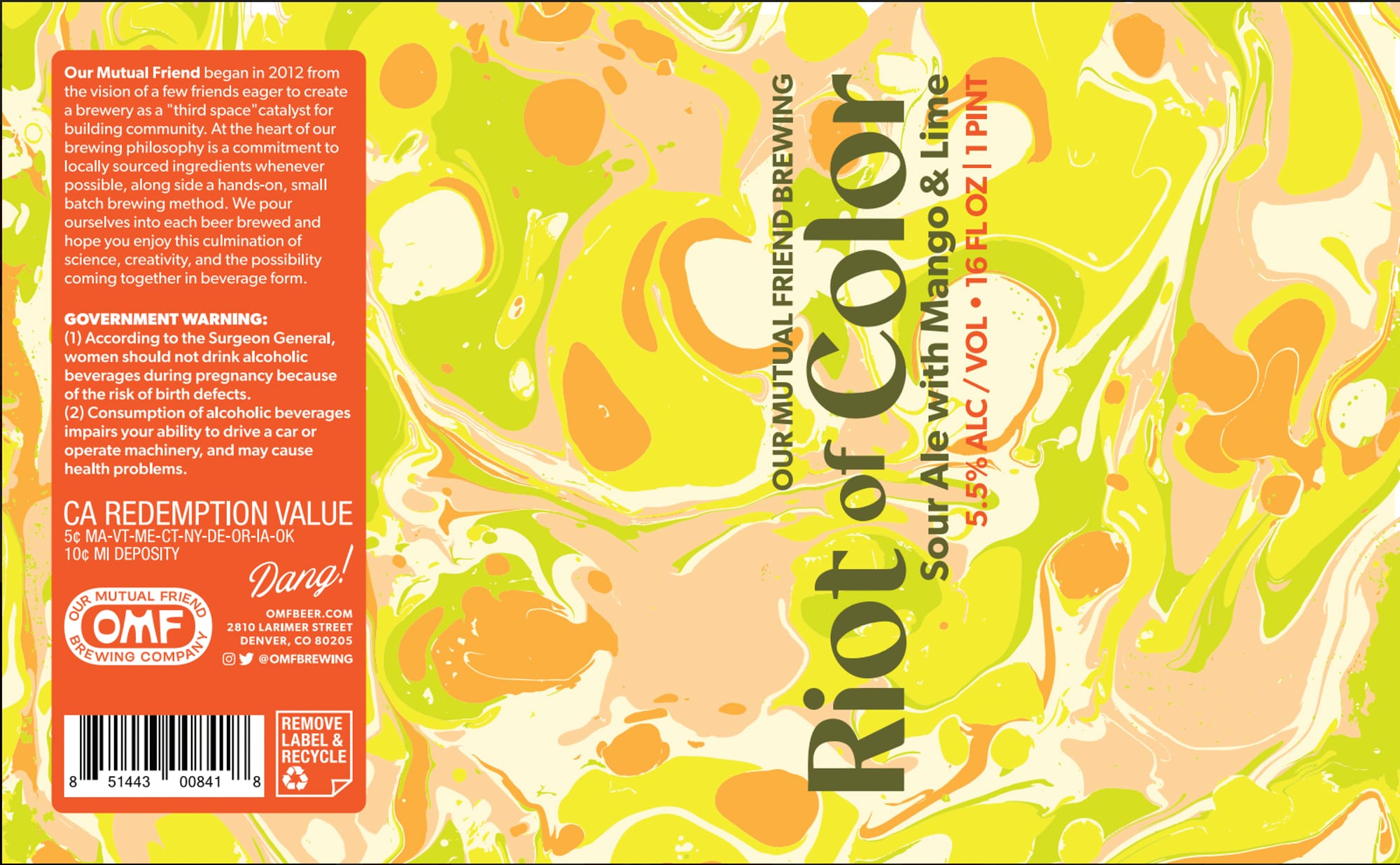 Riot of Color with Mango & Lime by Our Mutual Friend Brewing Company - beer label