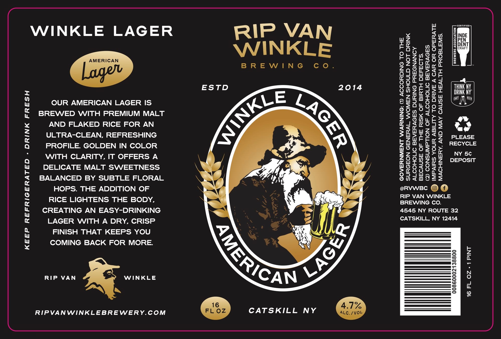 Rip Van Winkle American Lager by Rip Van Winkle Brewing Co. - beer label