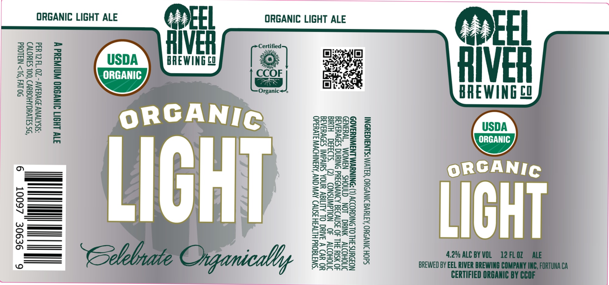 Organic Light Ale by Eel River Brewing Company - beer label