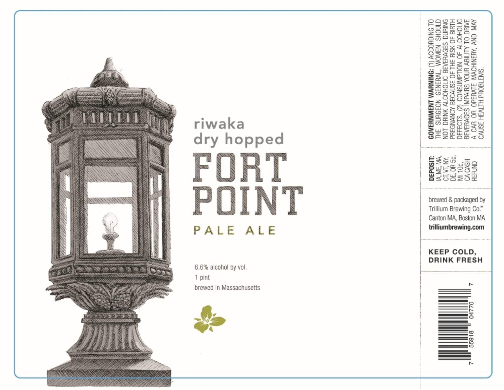 RiWaka Fort Point Pale Ale by Trillium Brewing Company - beer label