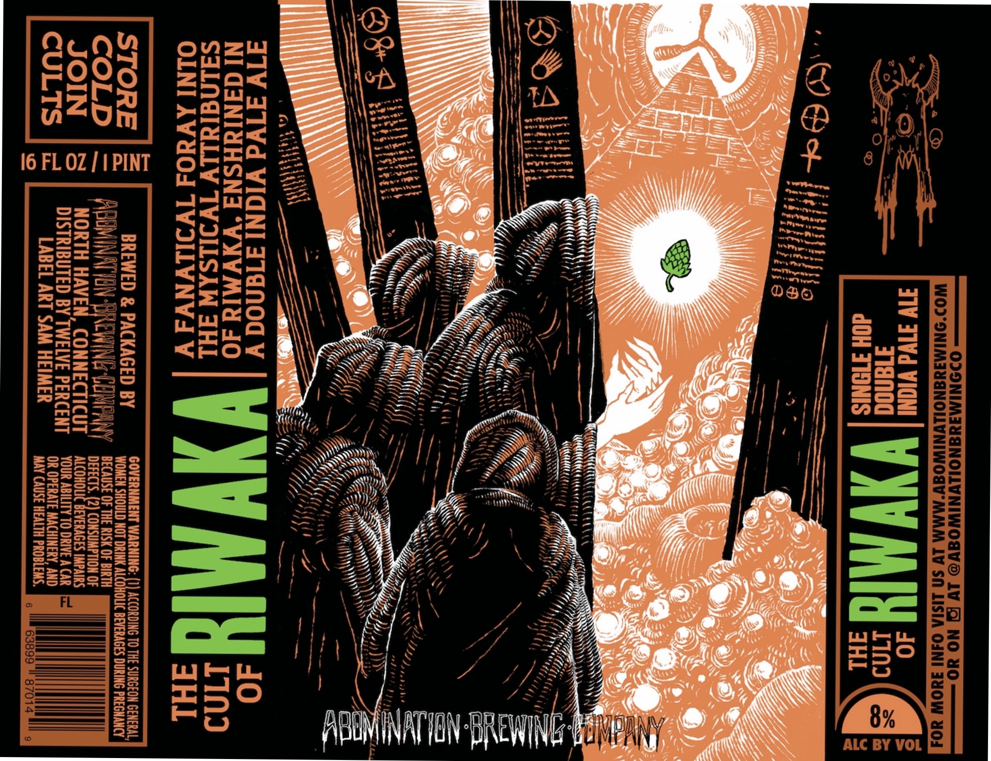 RiWaka Cult of Gold by Abomination Brewing Company - beer label