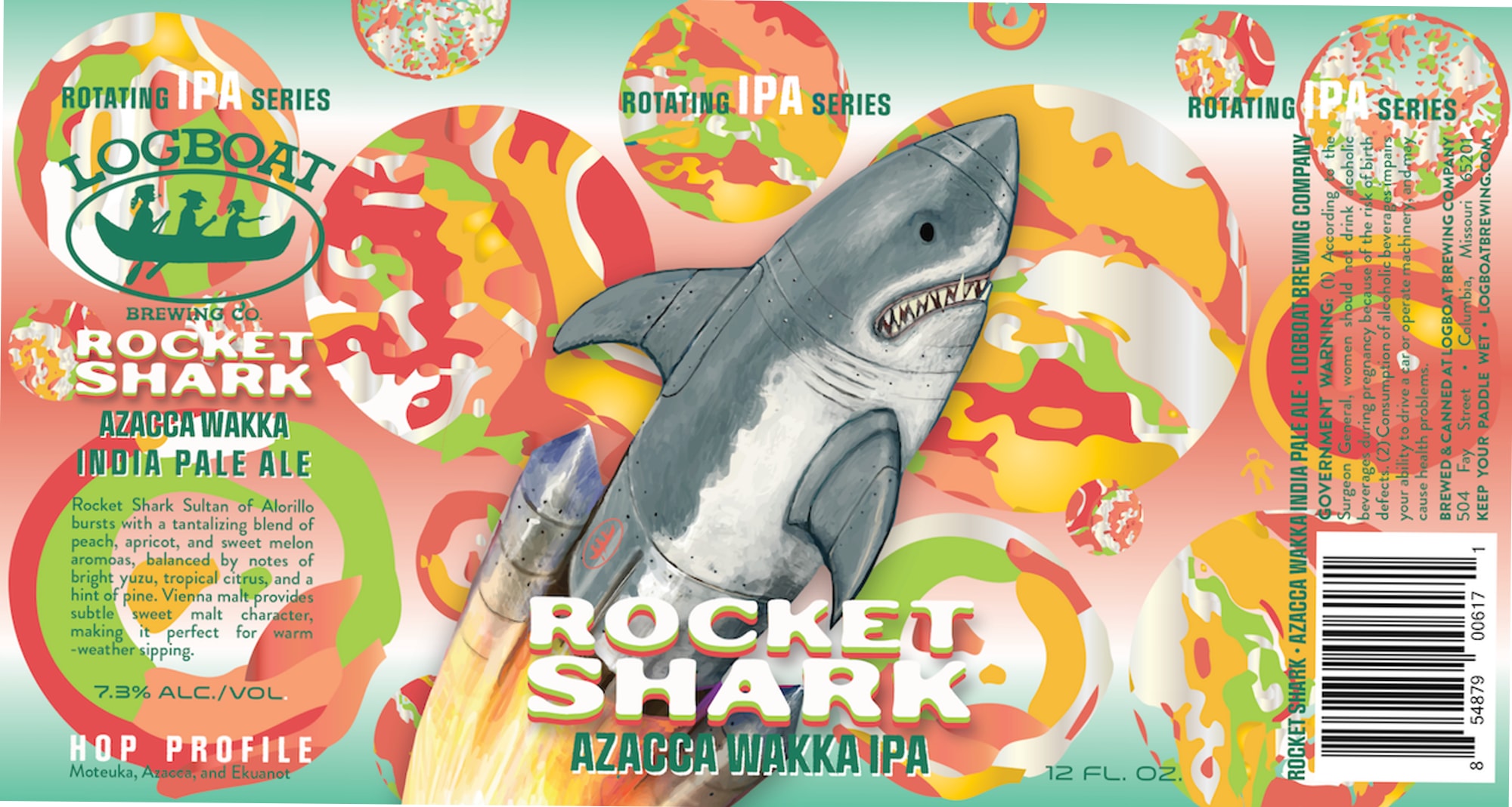 Rocket Shark Sultan of Azacca IPA by Logboat Brewing Co. - beer label