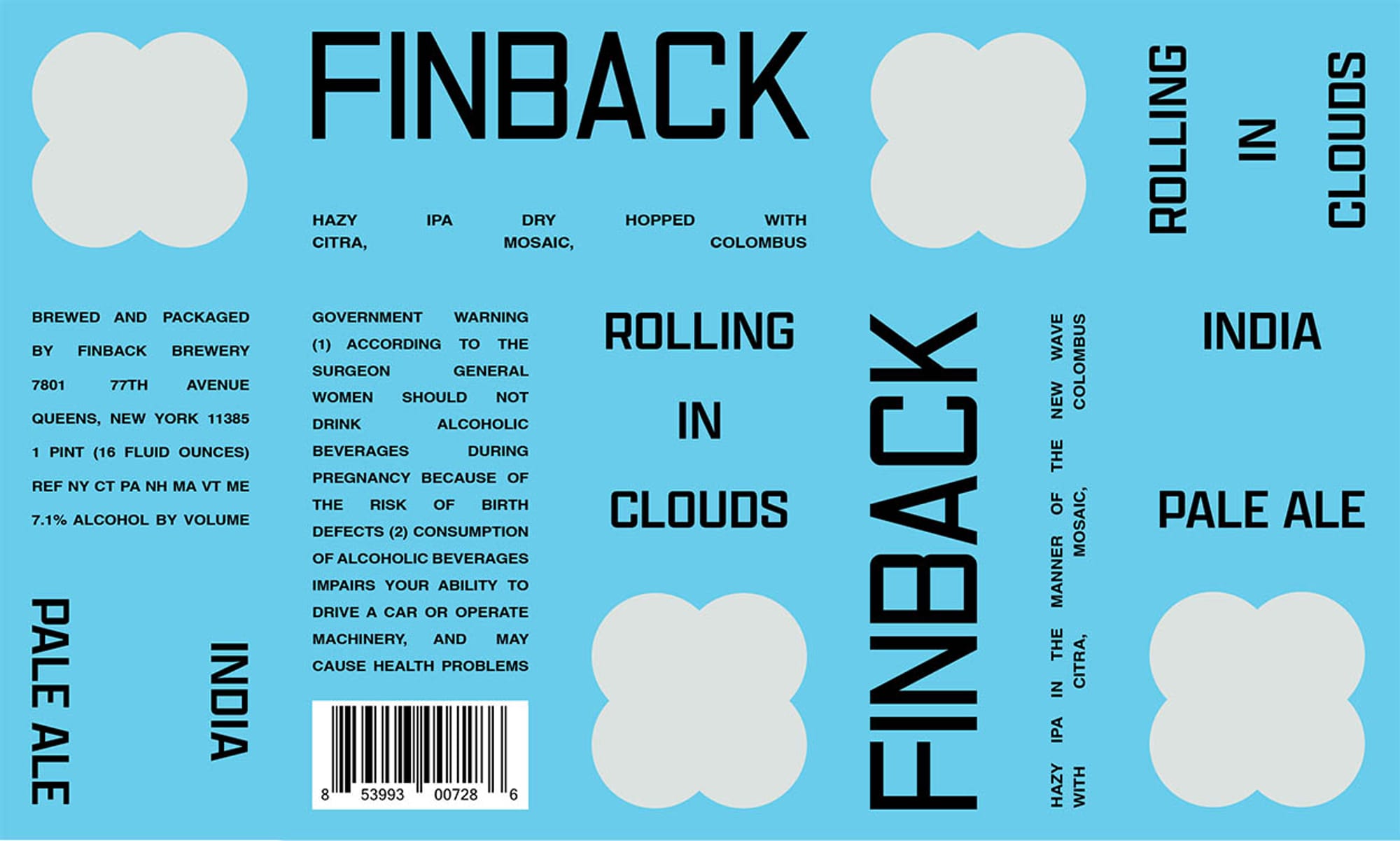 Rolling in Clouds by Finback Brewery - beer label