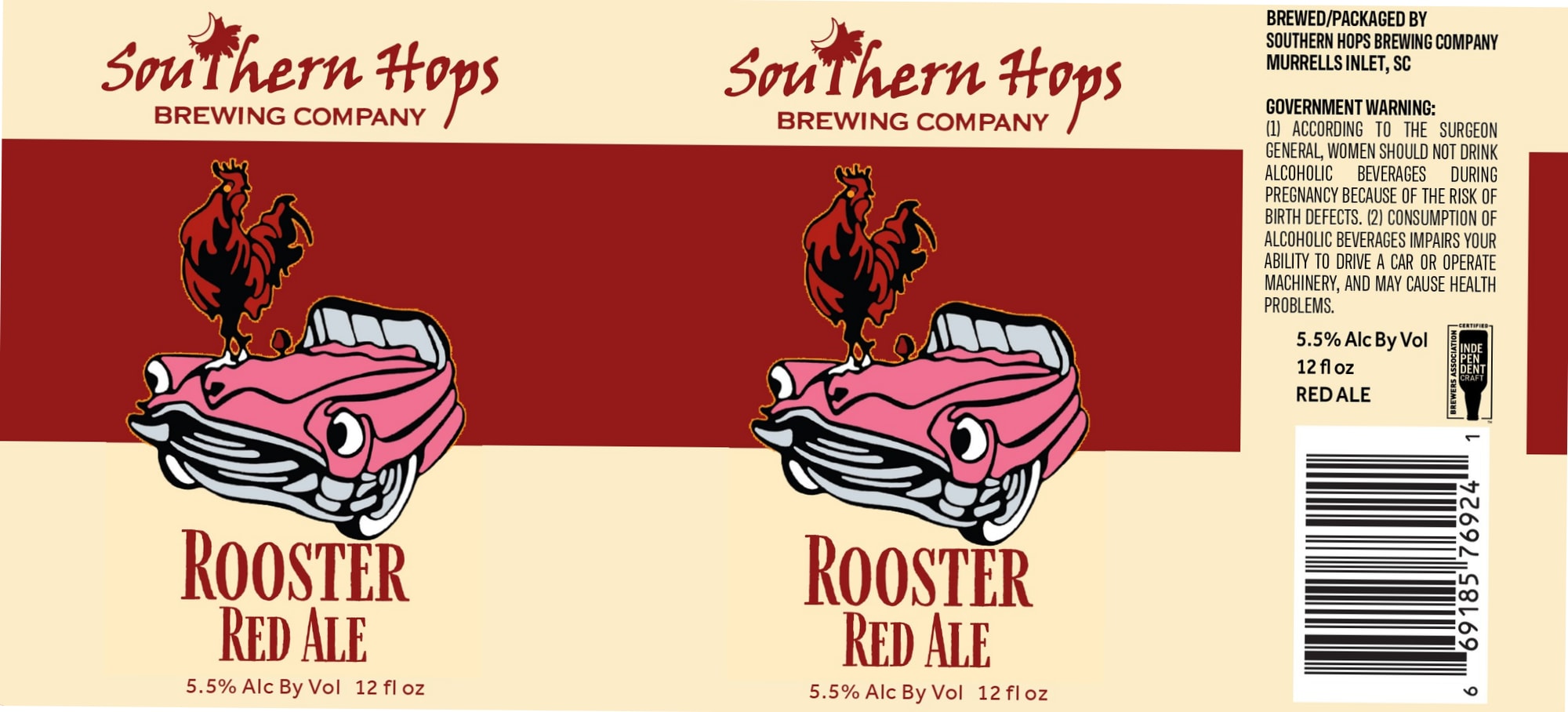 Rooster Red Ale by Southern Hops Brewing Company - beer label
