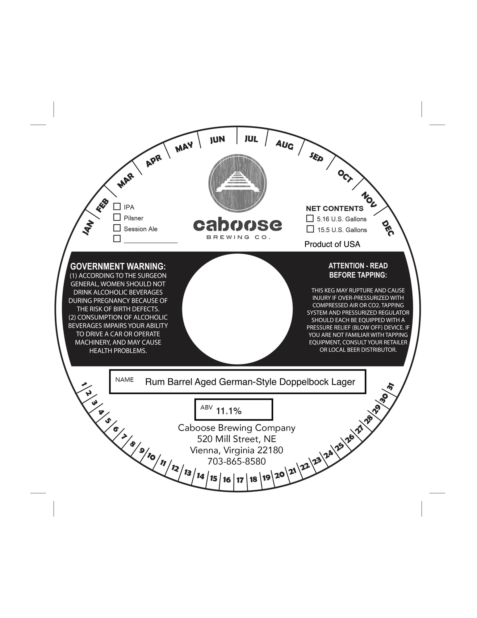 Rum Barrel Aged German-Style Doppelbock Lager by Caboose Brewing Co. - beer label