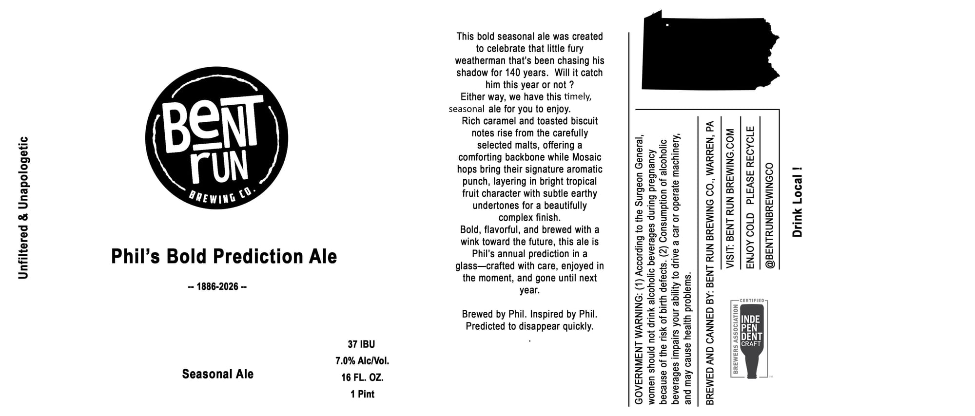 Phil’s Bold Prediction Ale by Bent Run Brewing Co. - beer label