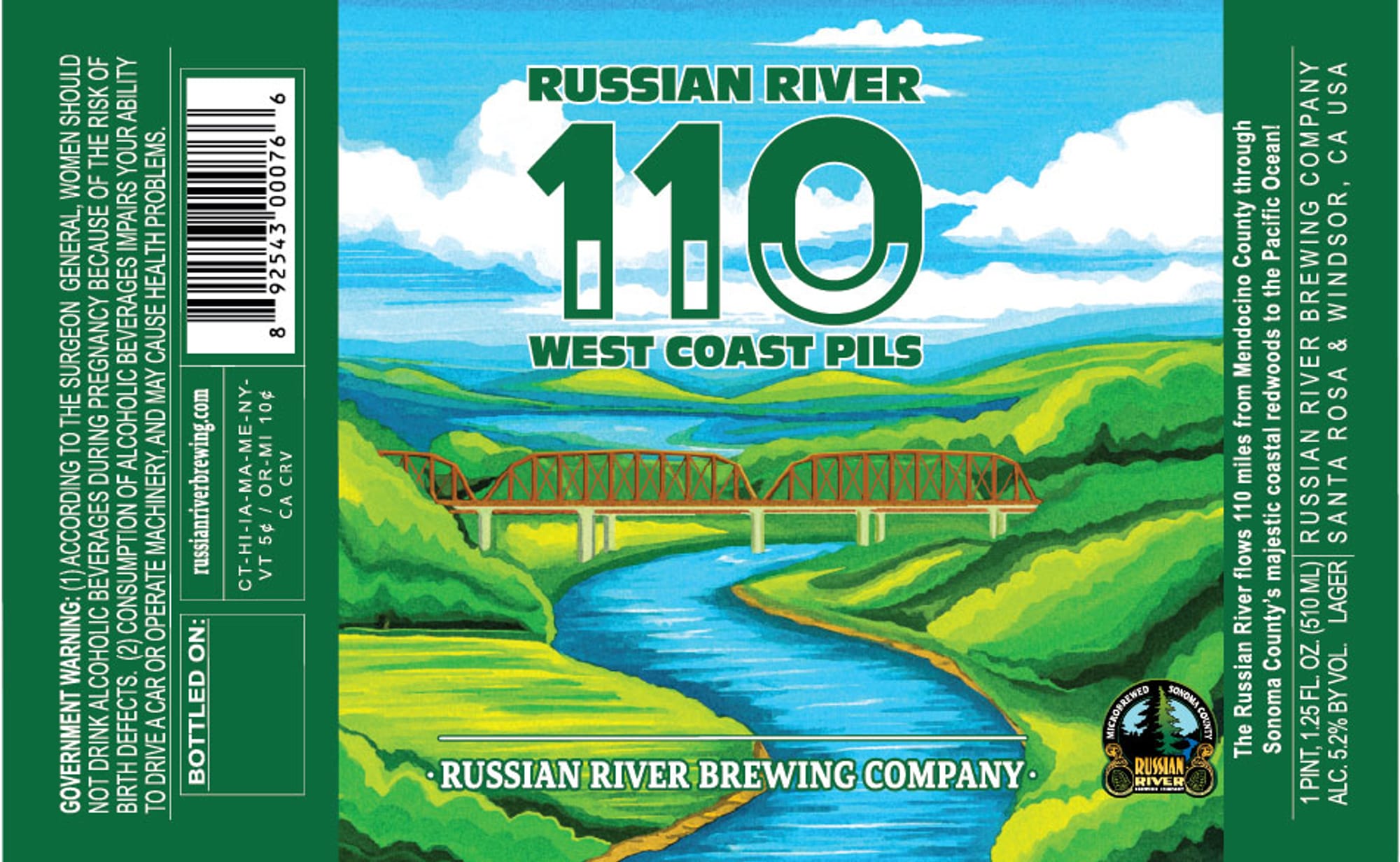 Russian River 110 by Russian River Brewing Company - beer label