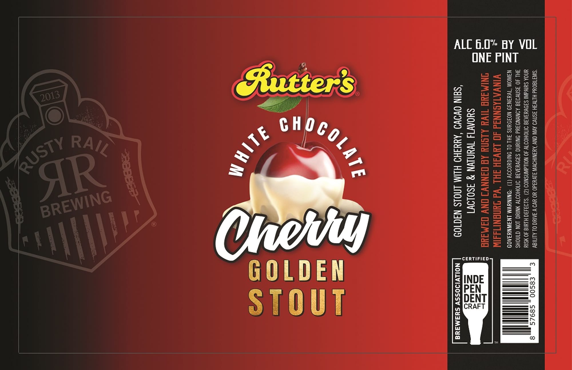Rutter's White Chocolate Cherry Golden Stout by Rusty Rail Brewing - beer label