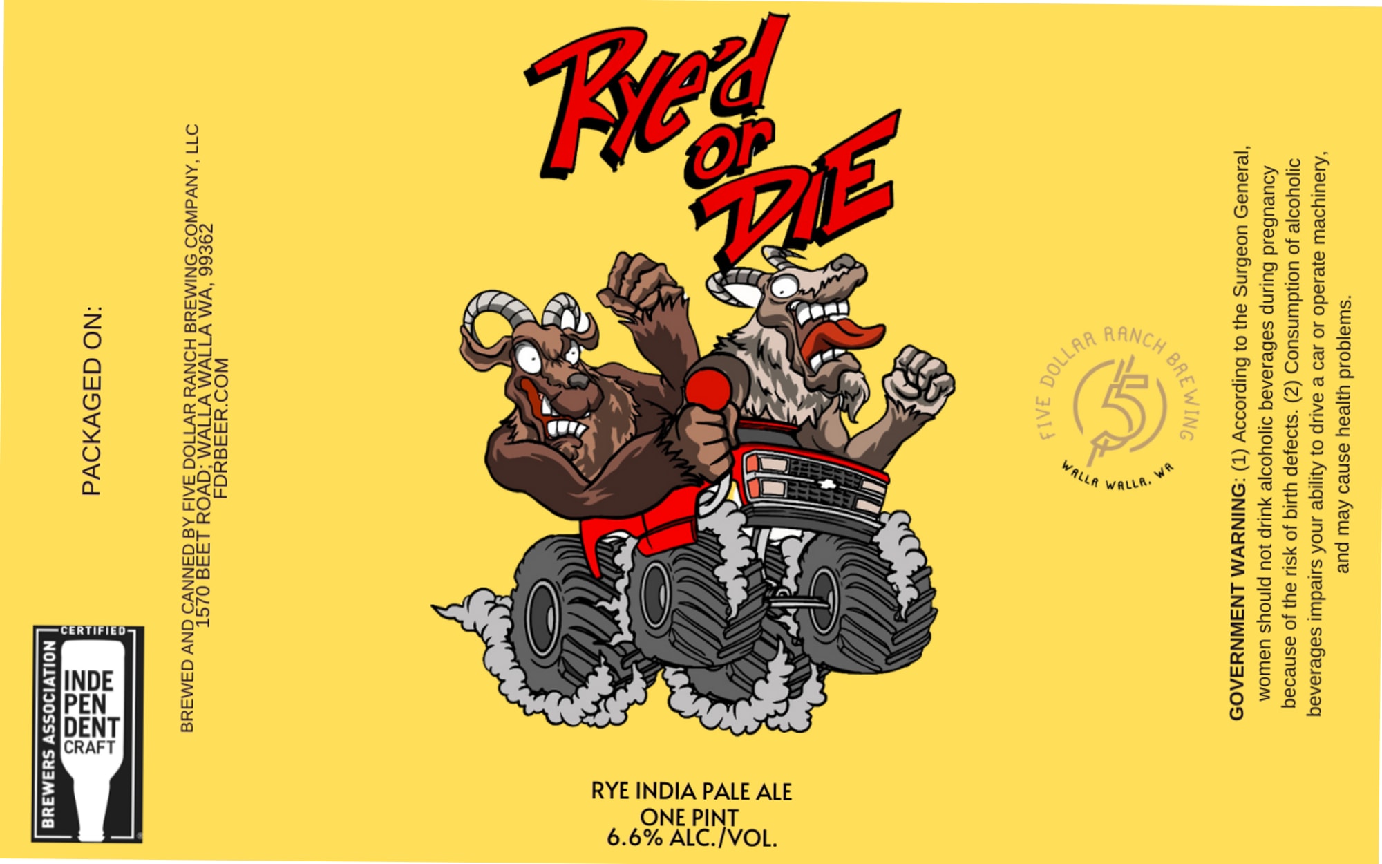 Ryed or Die by Five Dollar Ranch Brewing - beer label
