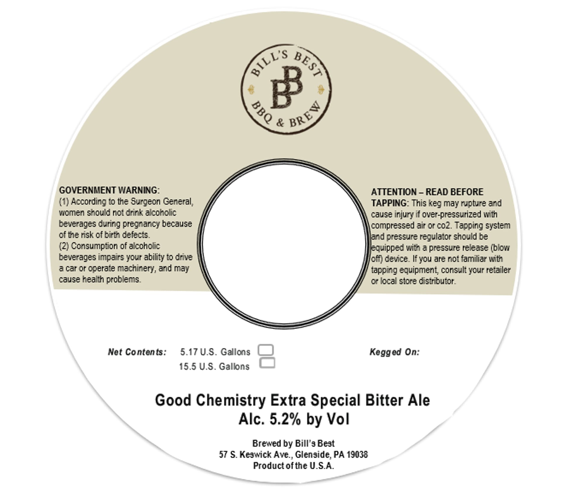 Good Chemistry Extra Special Bitter Ale by Bill’s Best - beer label