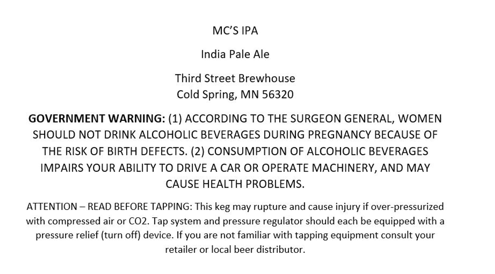 MC's IPA by Third Street Brewhouse - beer label