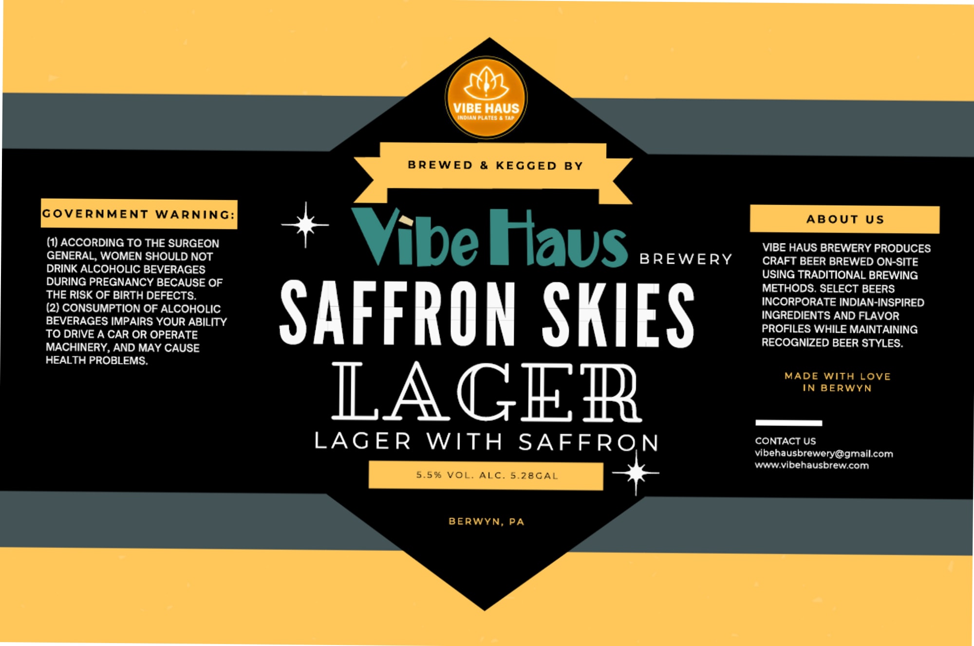 Saffron Skies Lager by Vibe Haus Brewery - beer label