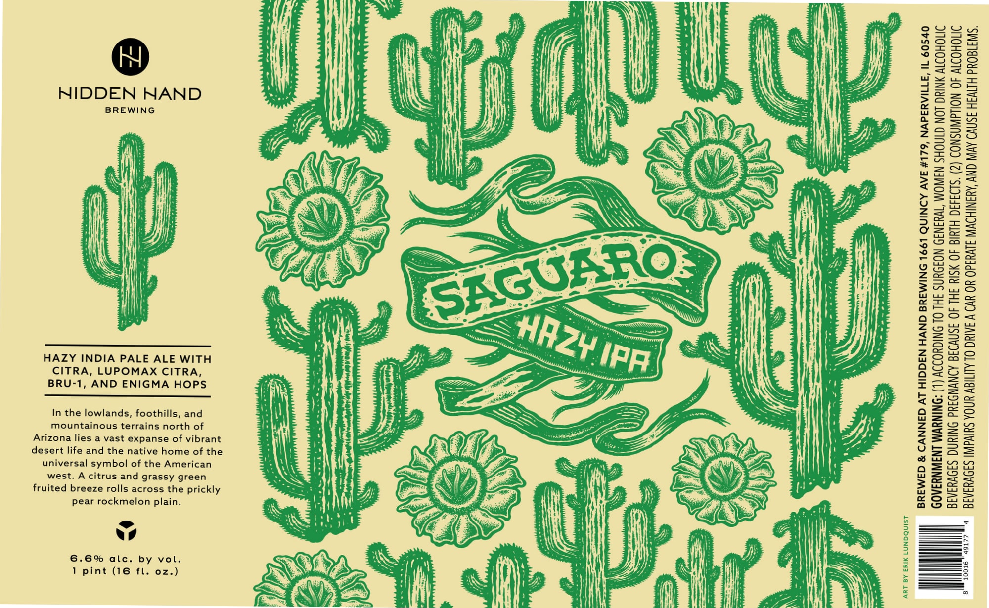 Saguaro Hazy IPA by Hidden Hand Brewing - beer label
