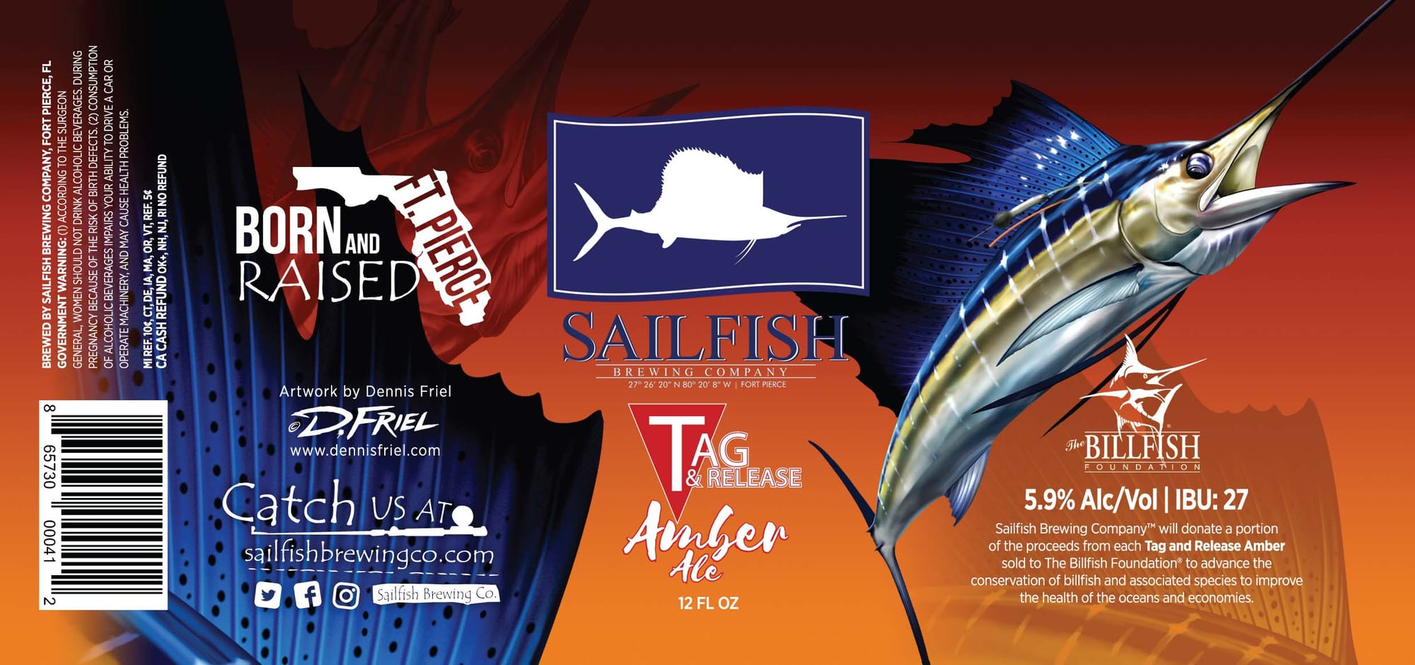 Tag & Release Amber Ale by Sailfish Brewing Company - beer label