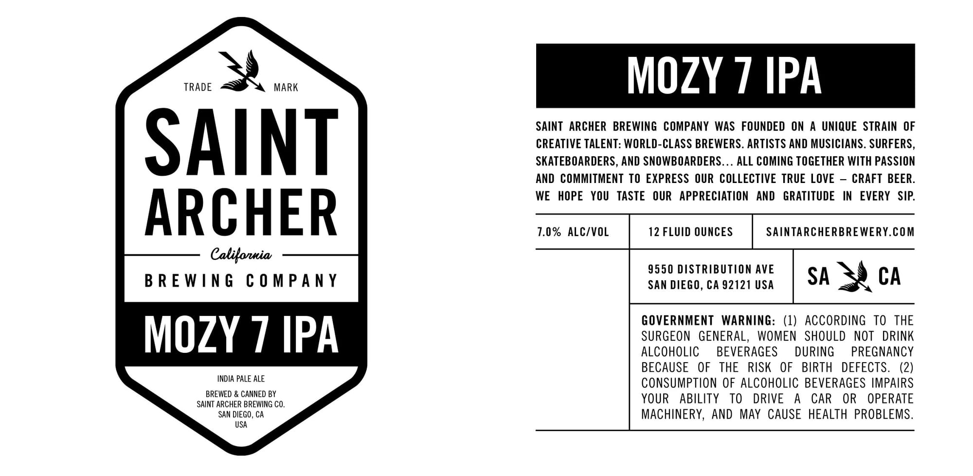 Mozy 7 IPA by Saint Archer Brewing Company - beer label