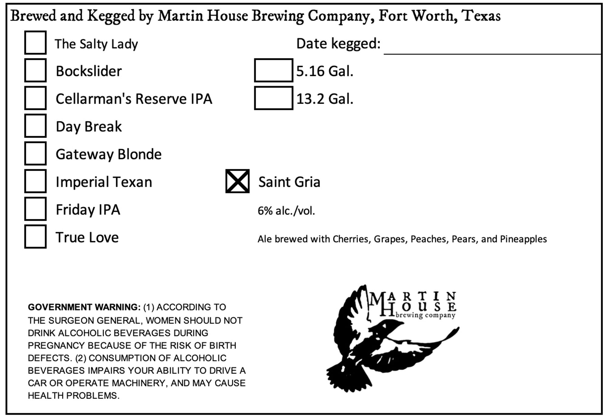 Saint Gria by Martin House Brewing Company - beer label