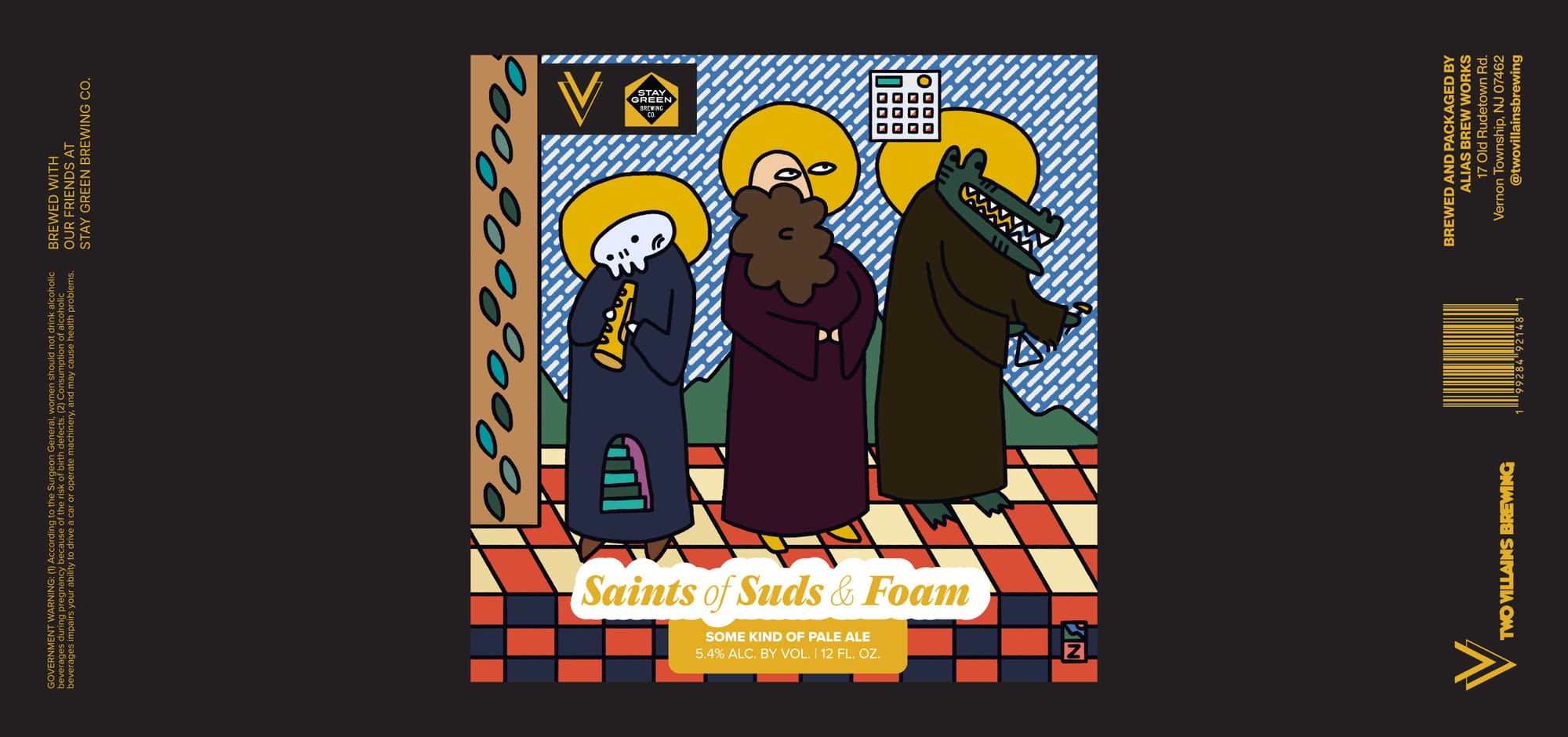 Saints & Foam by Two Villains Brewing - beer label