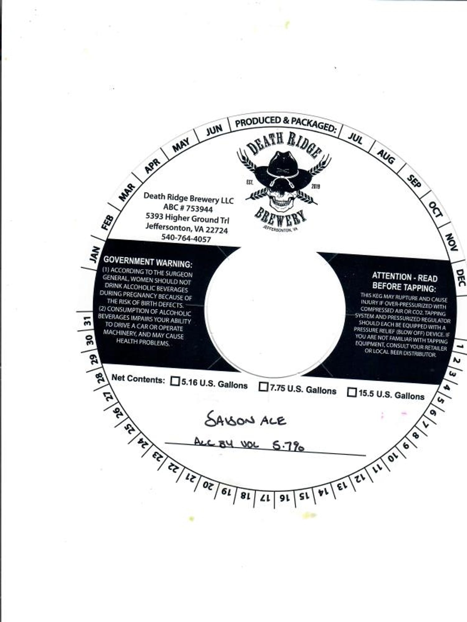 Saison Ale by Death Ridge Brewery - beer label