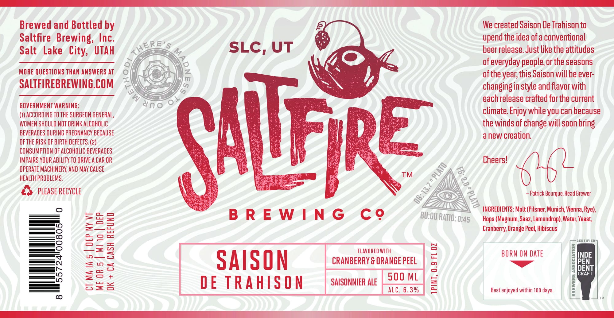 Saison de Trahison by SaltFire Brewing Co. - beer label
