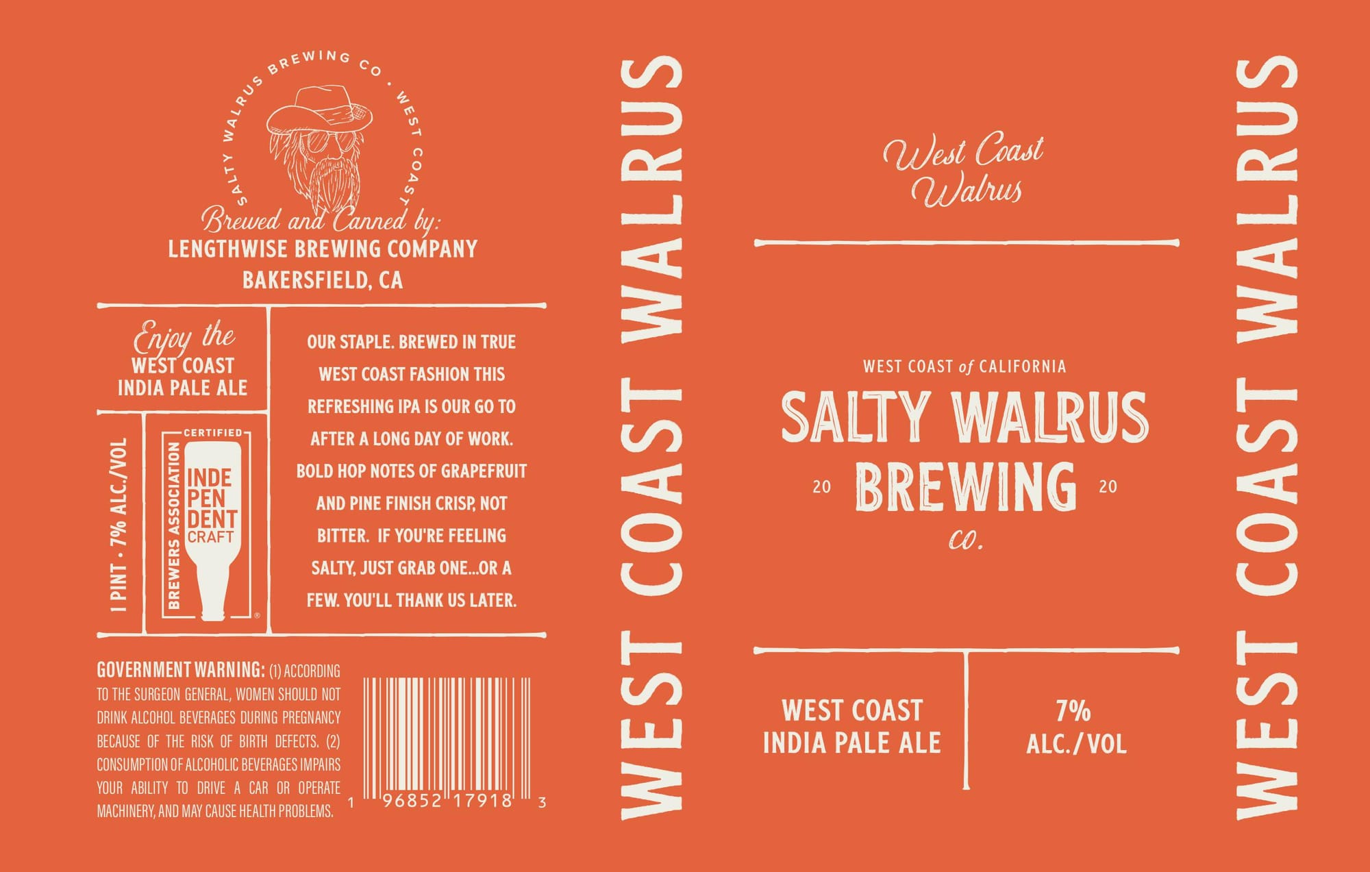 Salty Walrus West Coast India Pale Ale by Lengthwise Brewing Company - beer label