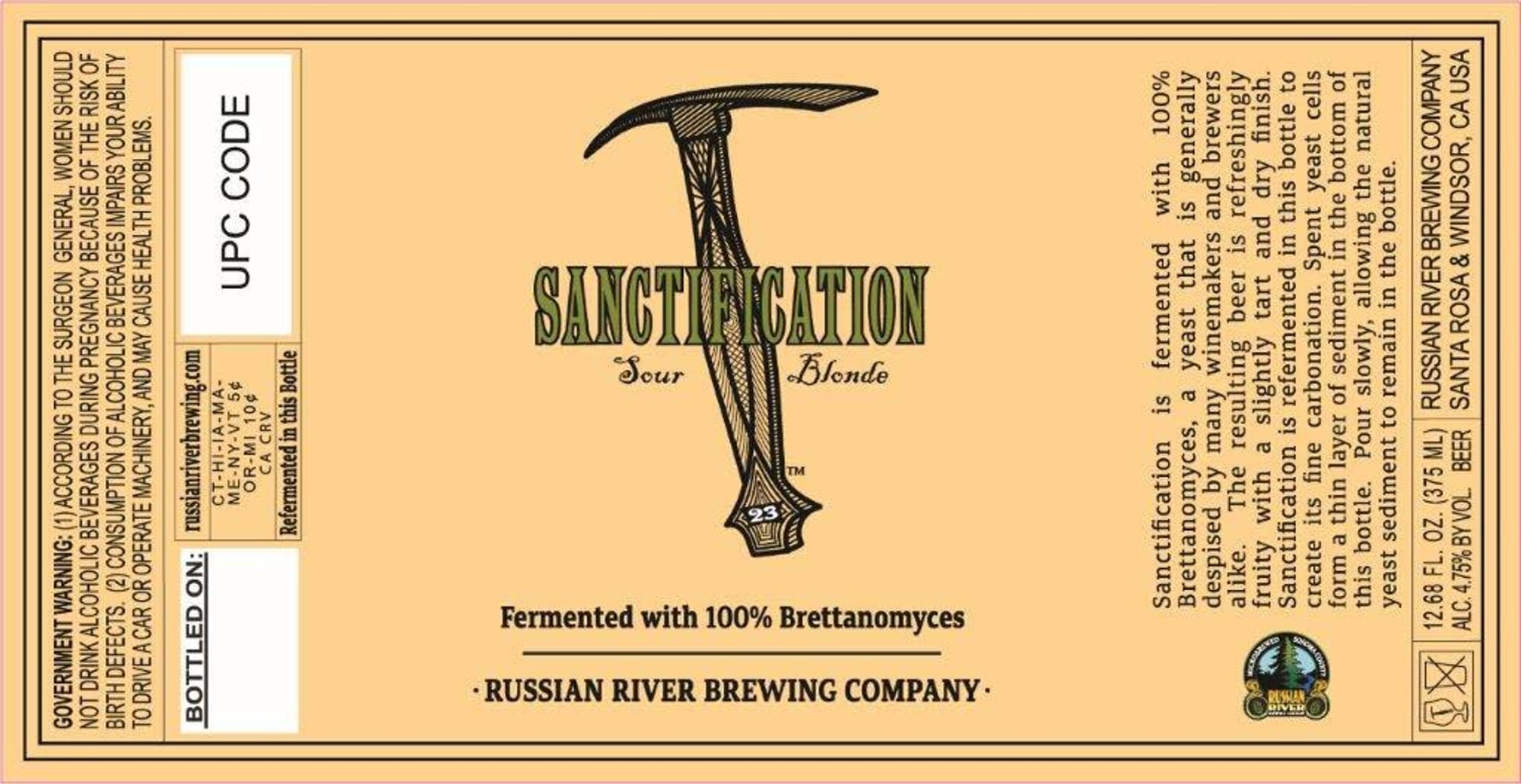 Sanctification by Russian River Brewing Company - beer label